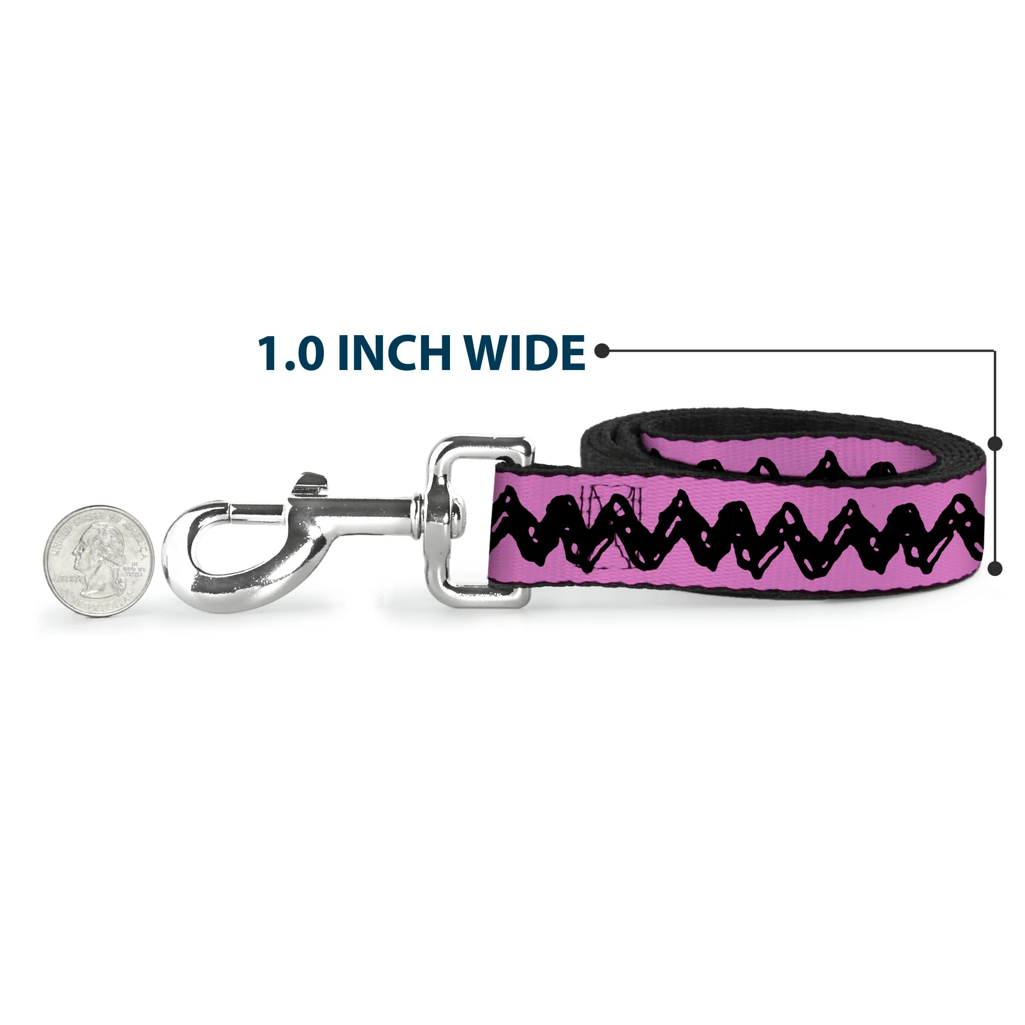 Dog Leash - Peanuts Charlie Brown Zig Zag Stripe Pink/Black - Image 5