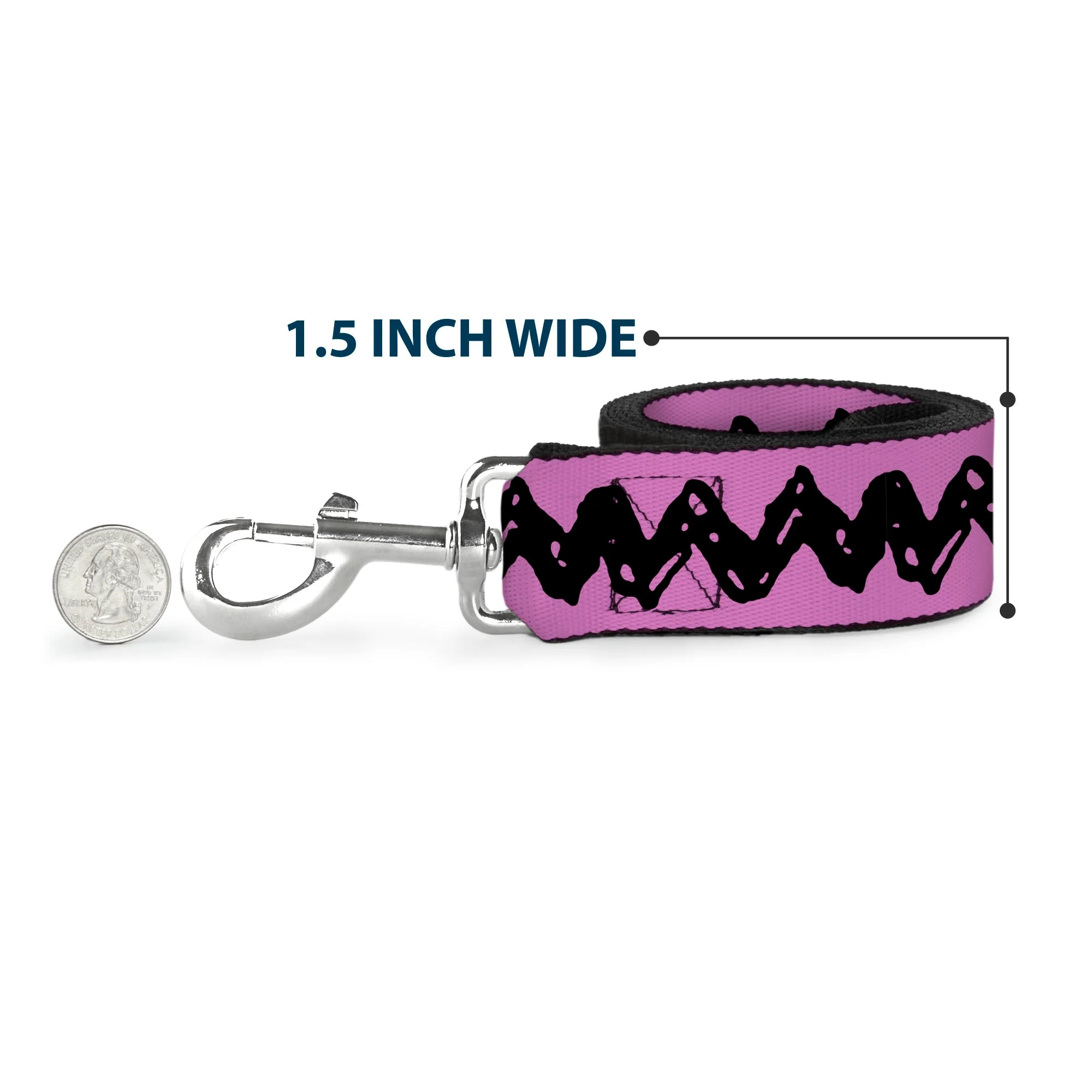 Dog Leash - Peanuts Charlie Brown Zig Zag Stripe Pink/Black - Image 6