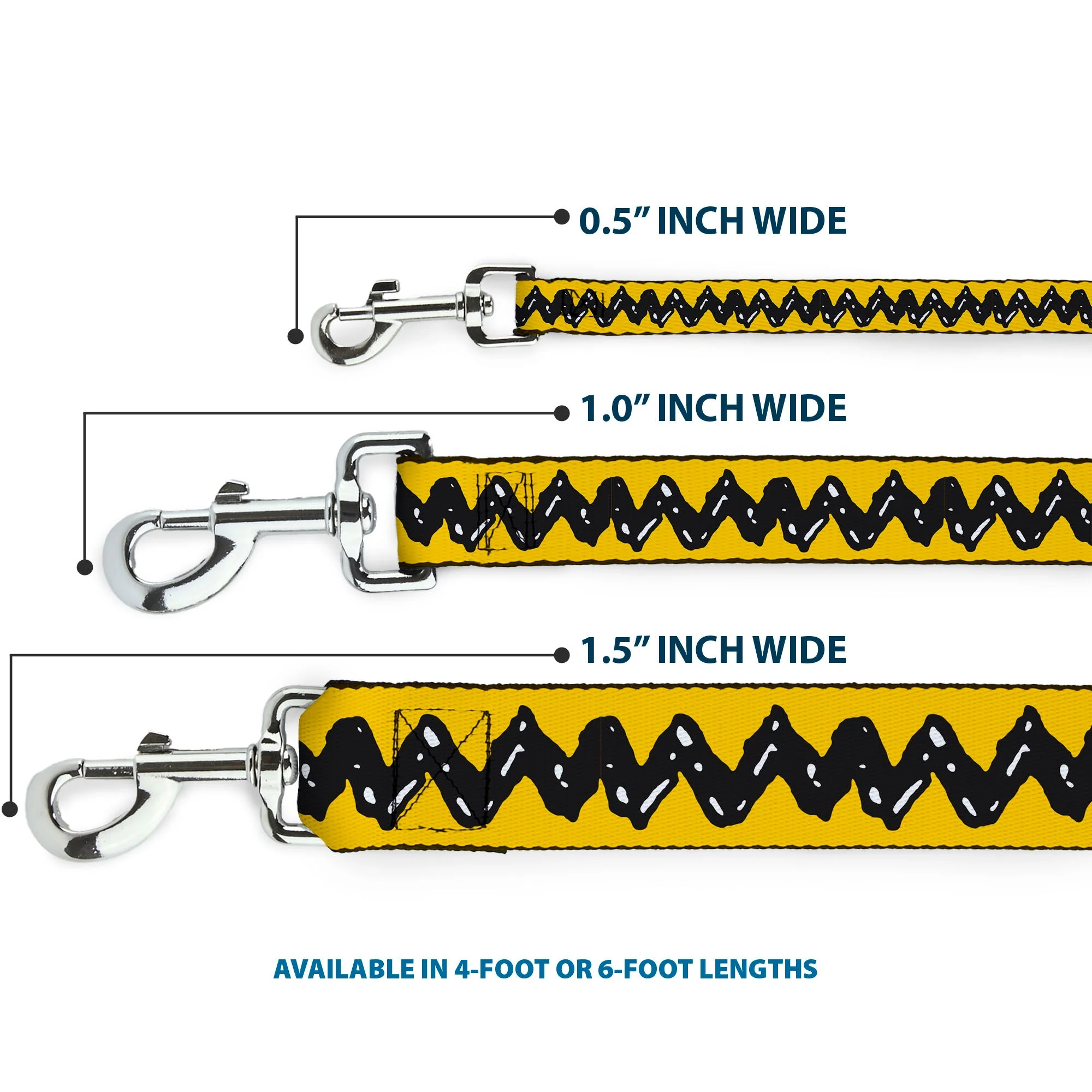 Dog Leash - Peanuts Charlie Brown Zig Zag Stripe Yellow/Black - Image 3