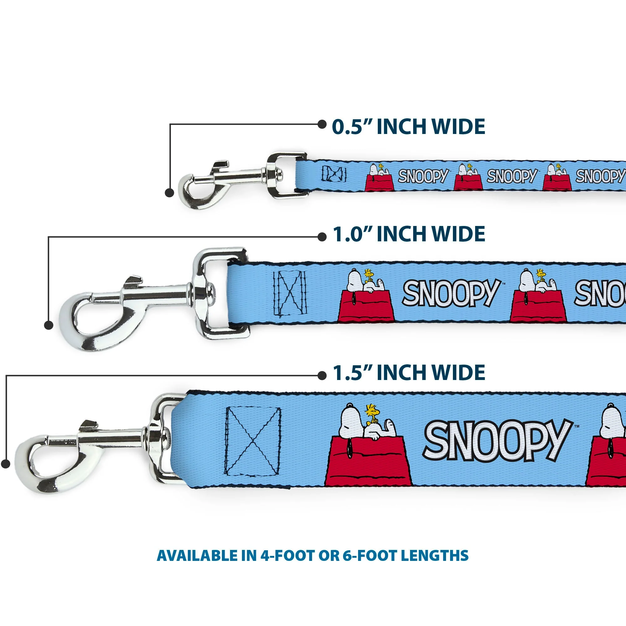 Dog Leash - Peanuts Snoopy and Woodstock Dog House Pose and Text Sky Blue - Image 3