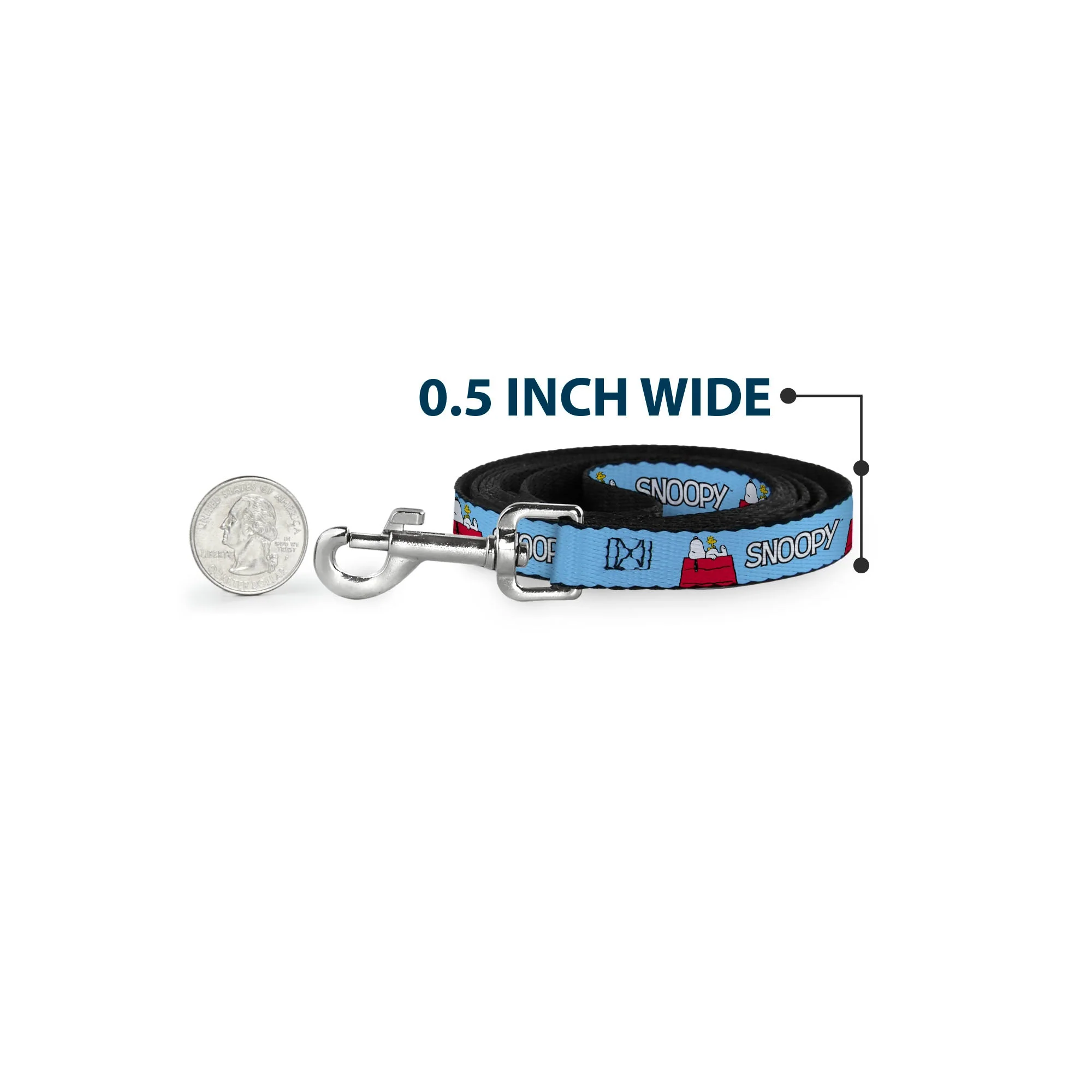Dog Leash - Peanuts Snoopy and Woodstock Dog House Pose and Text Sky Blue - Image 4