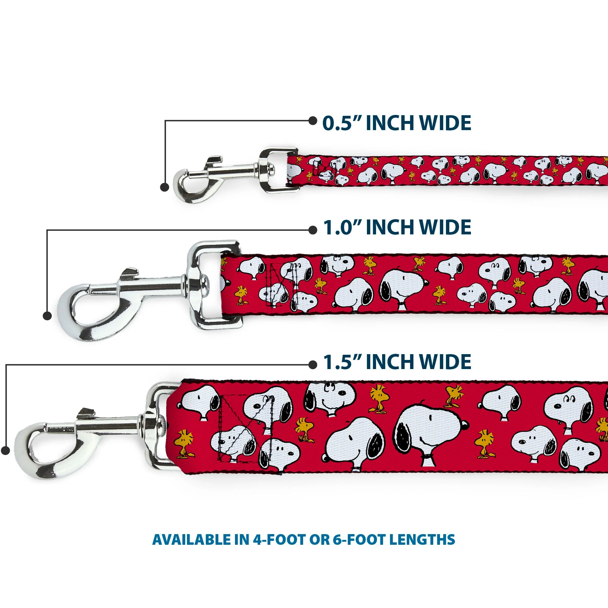 Dog Leash - Peanuts Snoopy and Woodstock Poses Scattered Red - Image 3
