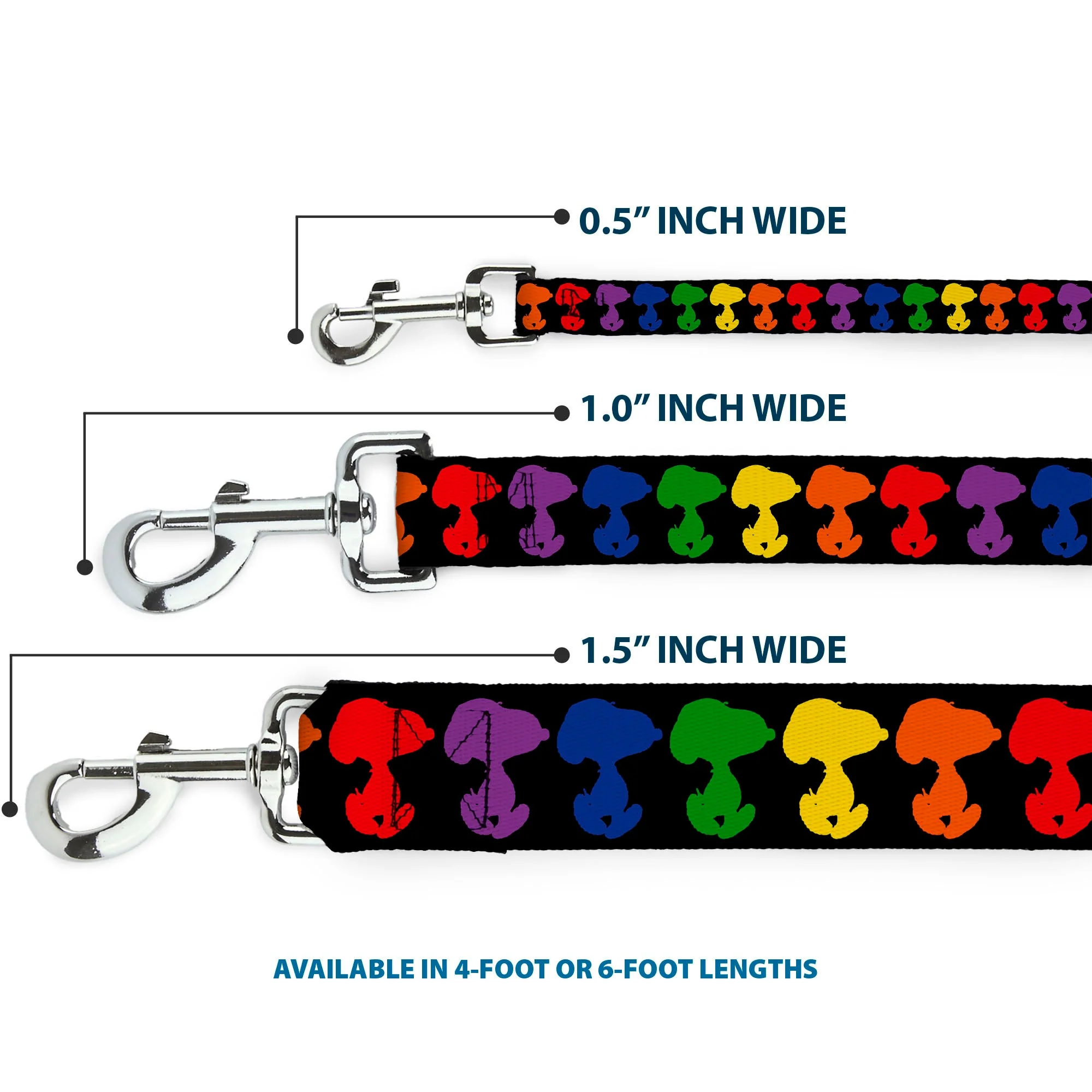 Dog Leash - Peanuts Snoopy Silhoutte Pose Black/Rainbow Multi Color - Image 3
