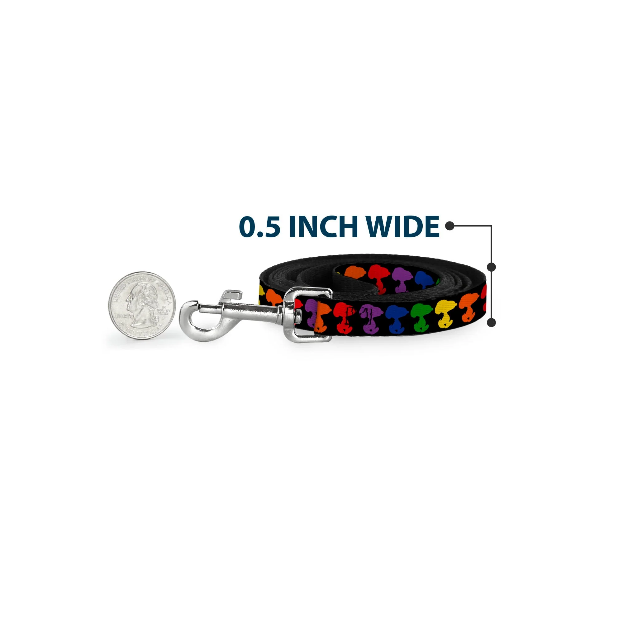 Dog Leash - Peanuts Snoopy Silhoutte Pose Black/Rainbow Multi Color - Image 4
