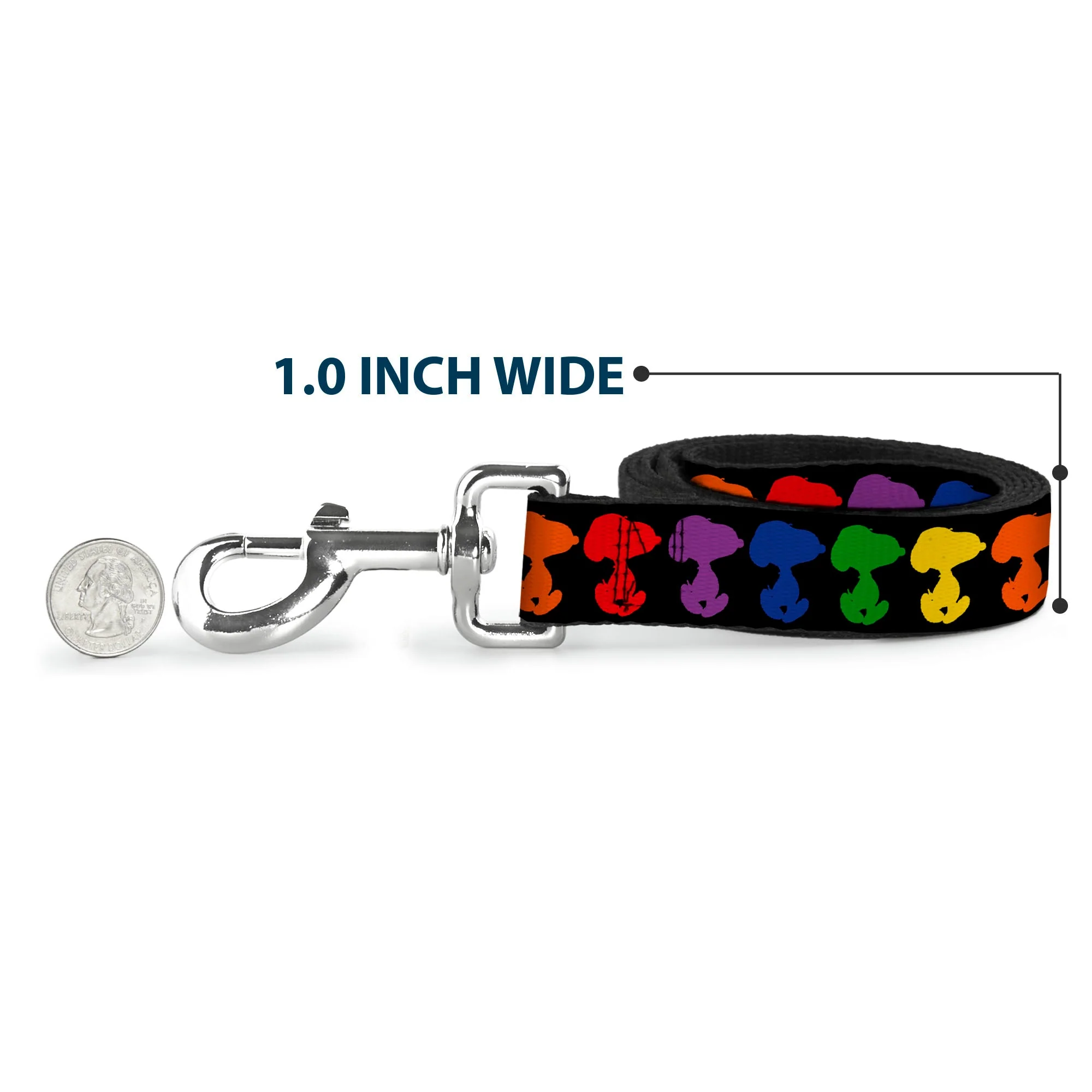 Dog Leash - Peanuts Snoopy Silhoutte Pose Black/Rainbow Multi Color - Image 5