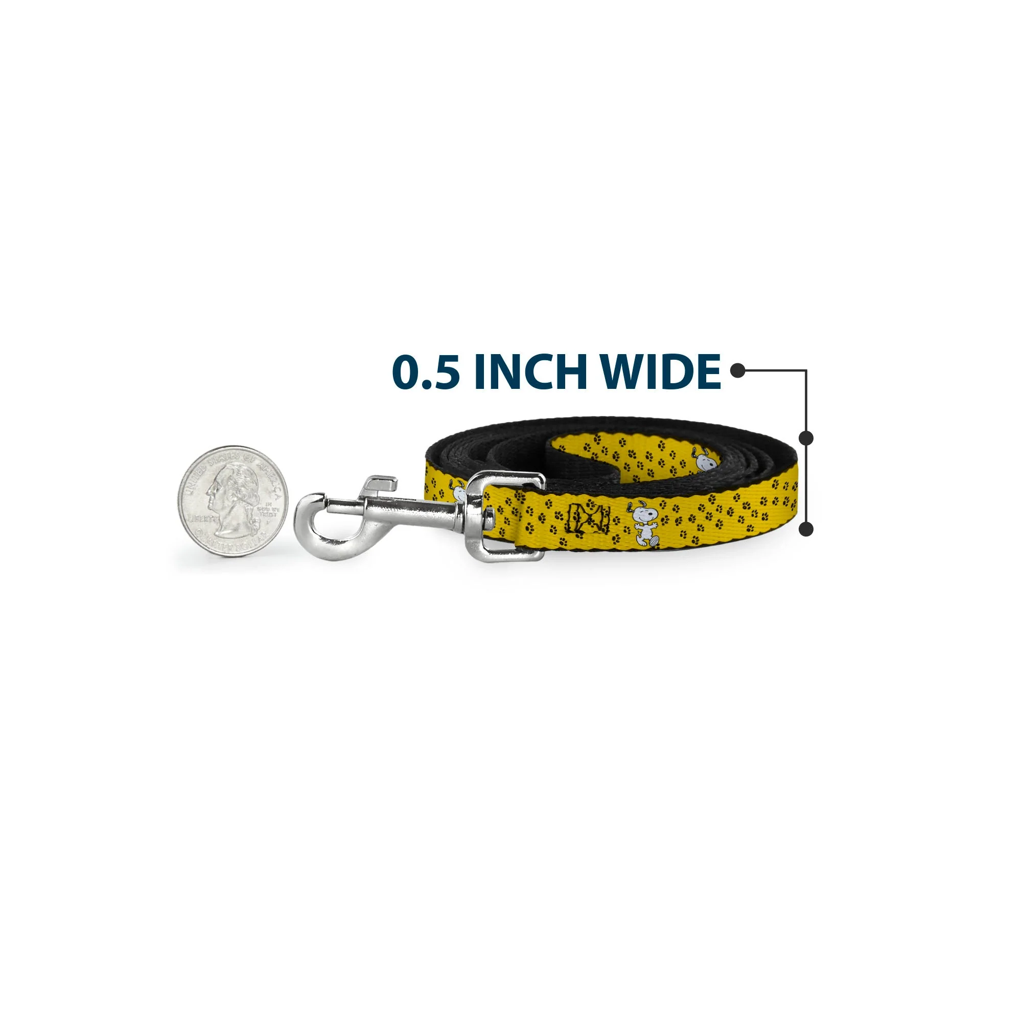 Dog Leash - Peanuts Snoopy Smiling Pose/Paw Print Yellow/Black/White - Image 4