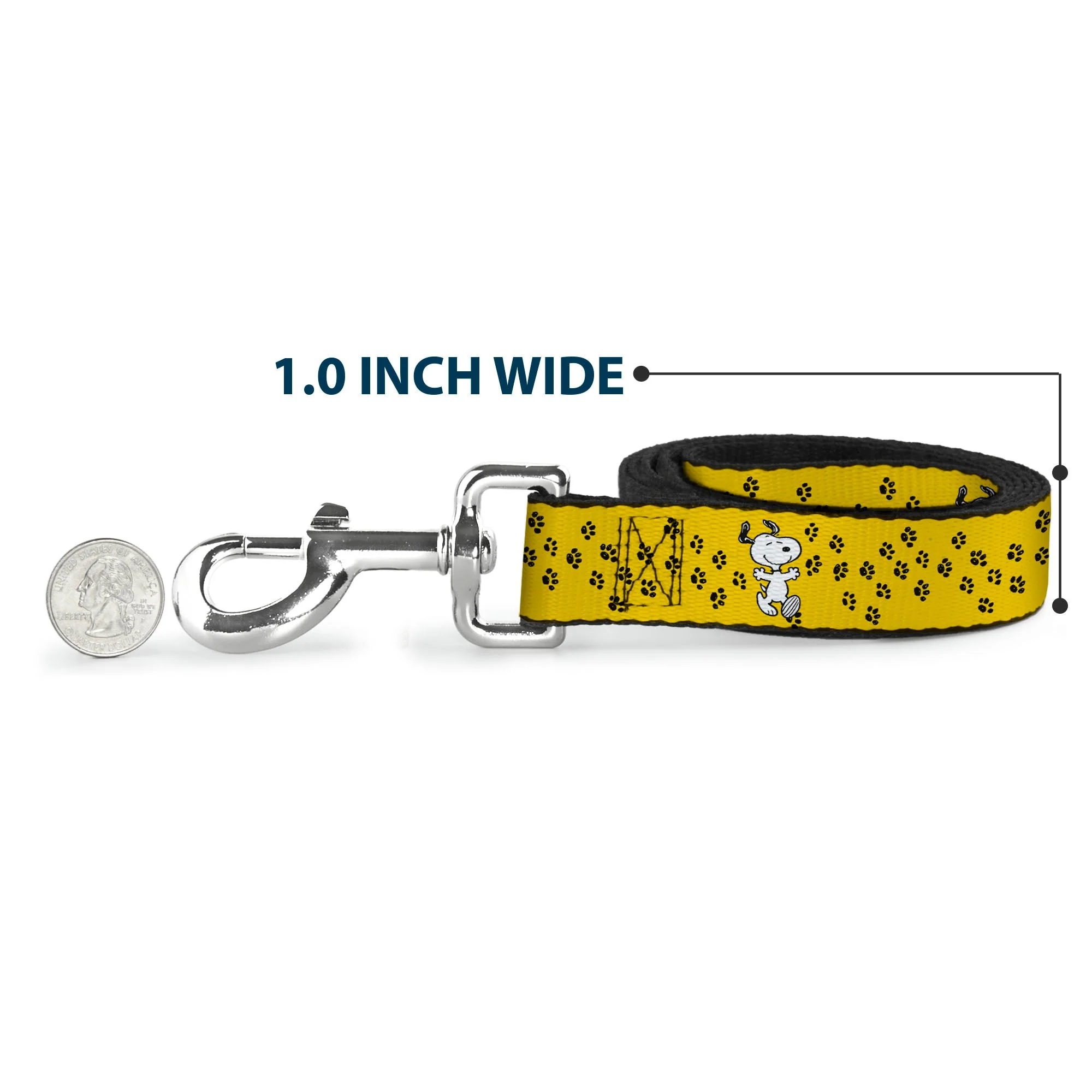 Dog Leash - Peanuts Snoopy Smiling Pose/Paw Print Yellow/Black/White - Image 5