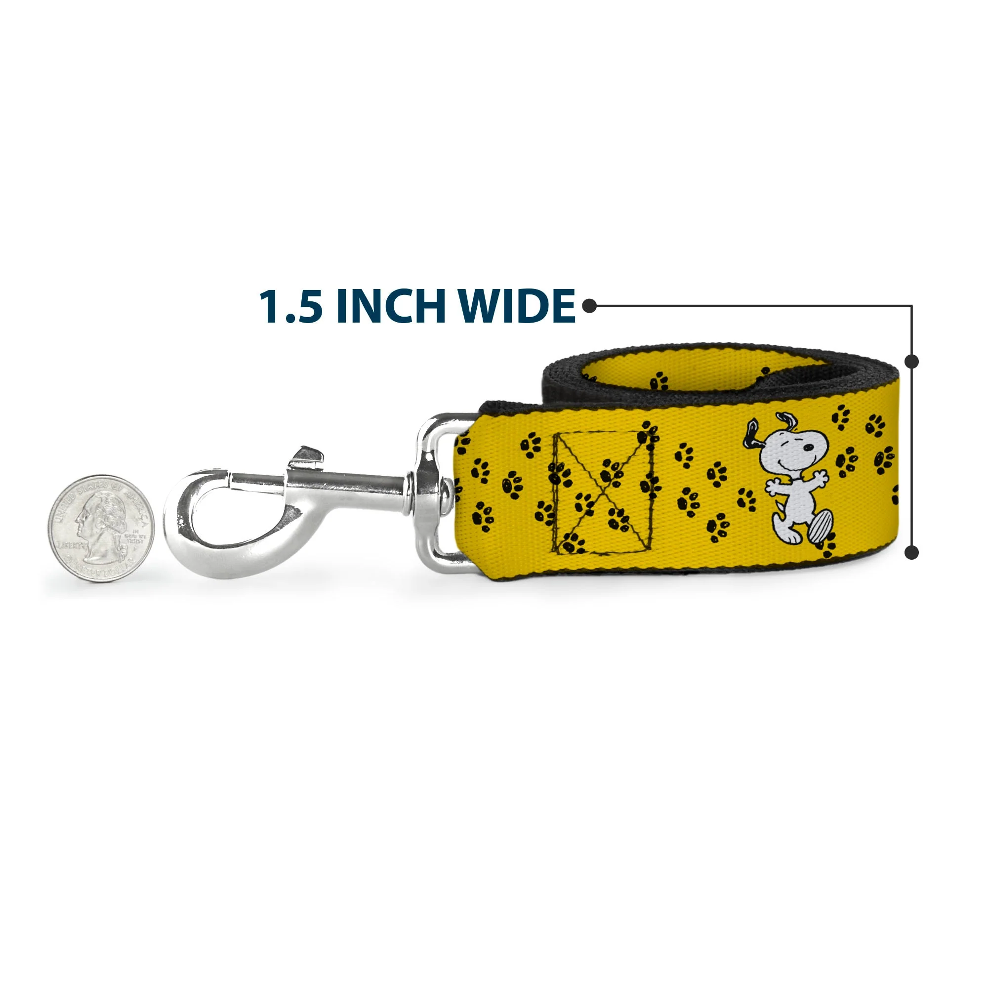 Dog Leash - Peanuts Snoopy Smiling Pose/Paw Print Yellow/Black/White - Image 6
