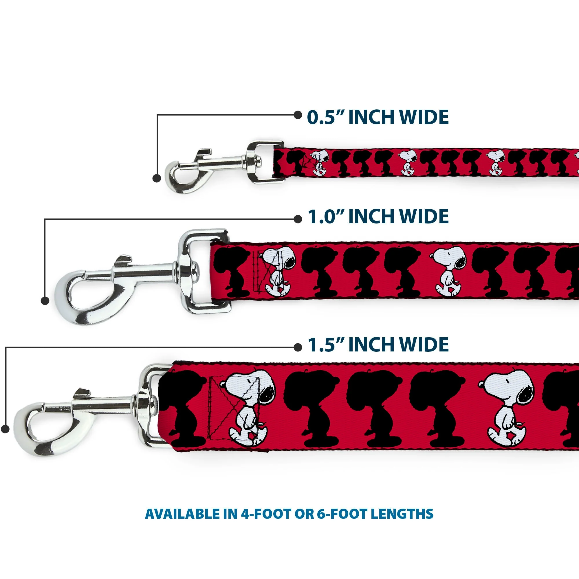 Dog Leash - Peanuts Snoopy Walking/Silhouette Pose Red/Black/White - Image 3
