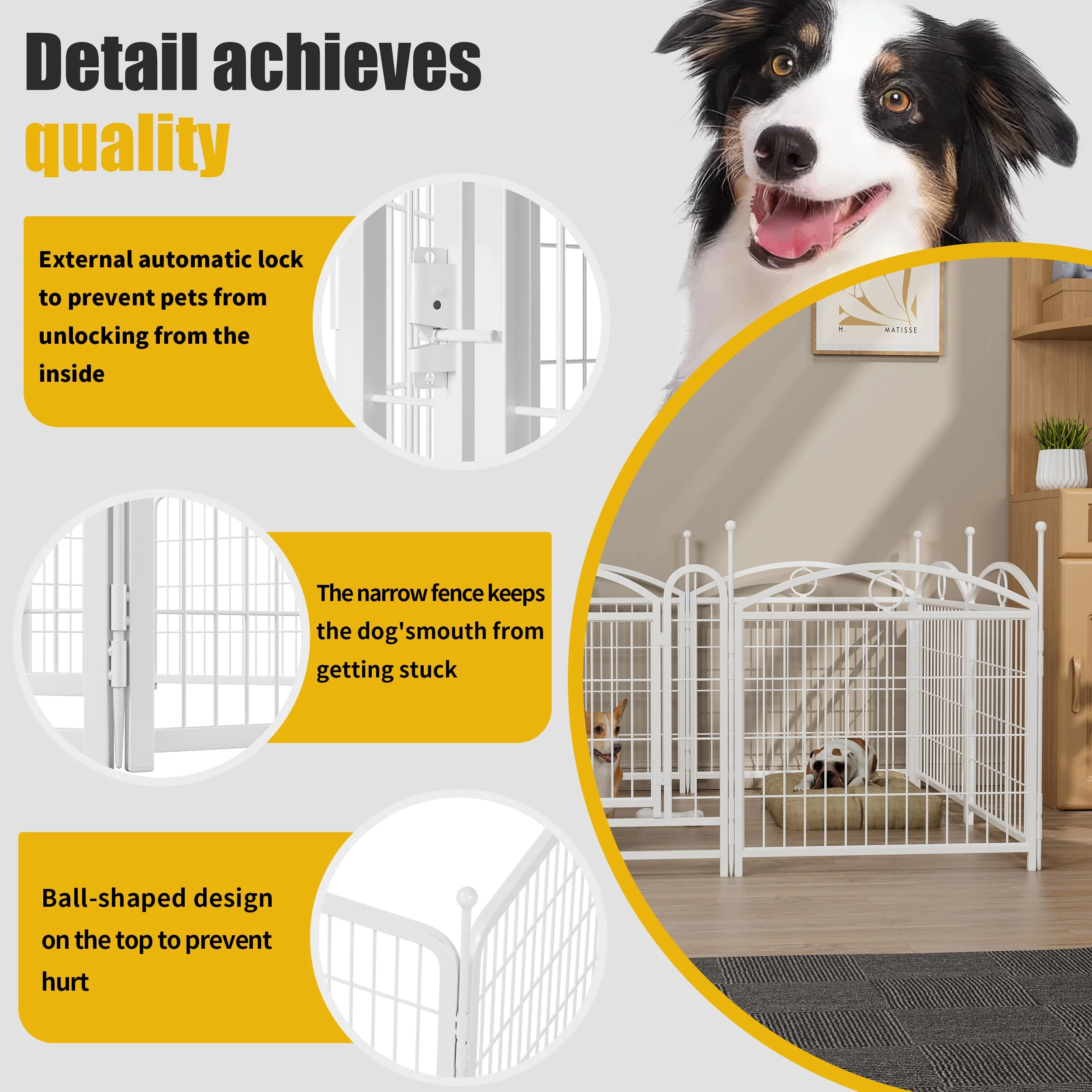 Dog Playpen Indoor 24 inch 8 Panels Metal Dog Pen Pet Dog Fence Outdoor Exercise Pen with Doors, Heavy Duty Dog Fence Puppy Pen for Large Medium Small Dogs Indoor Outdoor Foldable Pet Exercise Pen - Image 15