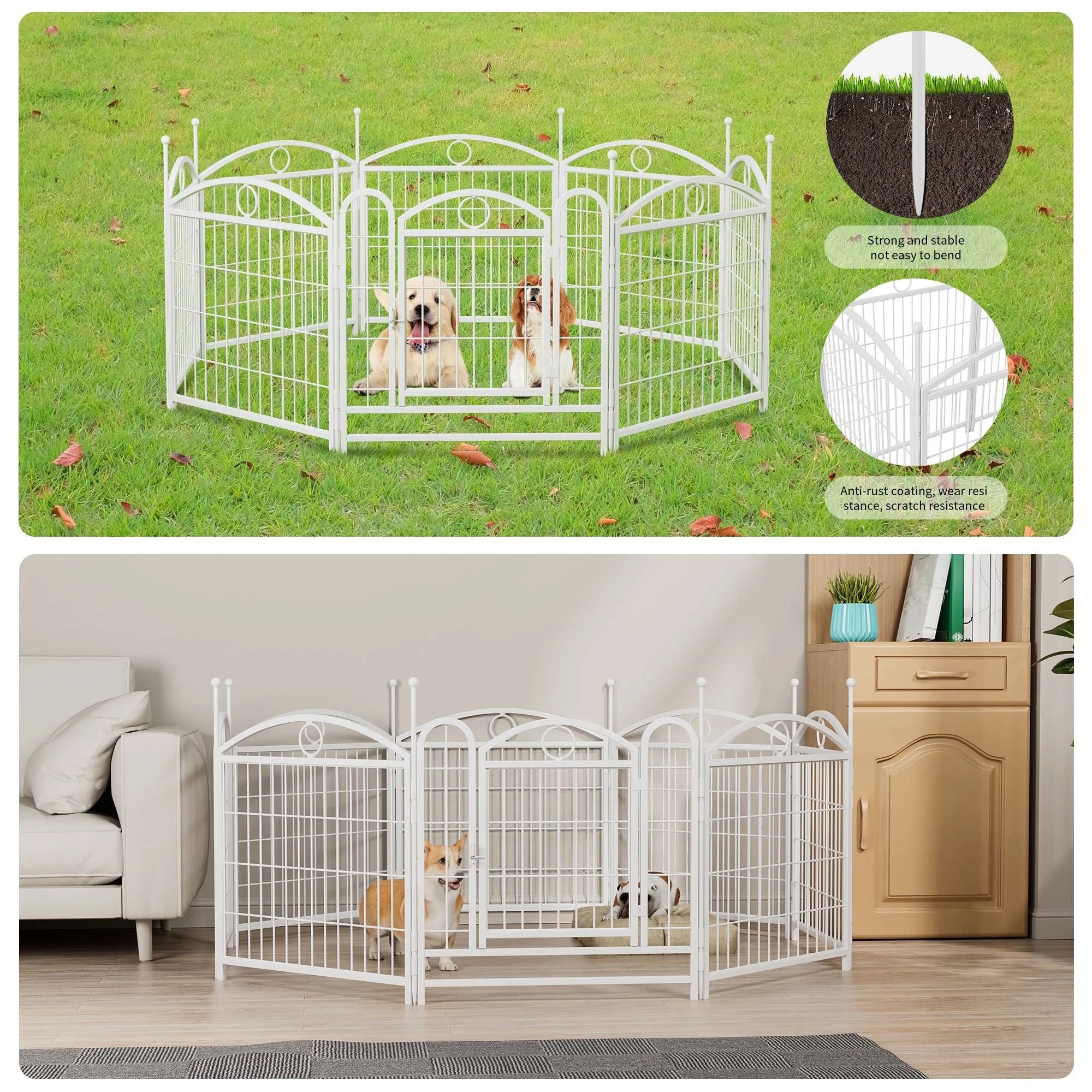 Dog Playpen Indoor 24 inch 8 Panels Metal Dog Pen Pet Dog Fence Outdoor Exercise Pen with Doors, Heavy Duty Dog Fence Puppy Pen for Large Medium Small Dogs Indoor Outdoor Foldable Pet Exercise Pen - Image 5