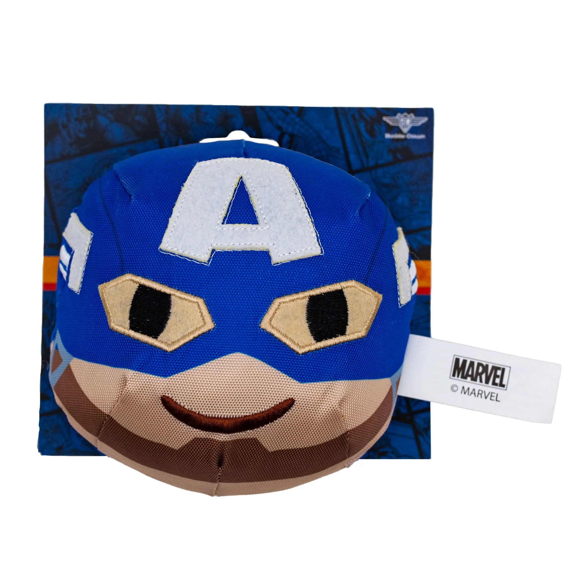 Dog Toy Ballistic Squeaker - Captain America Smiling Face Round Blue - Image 4