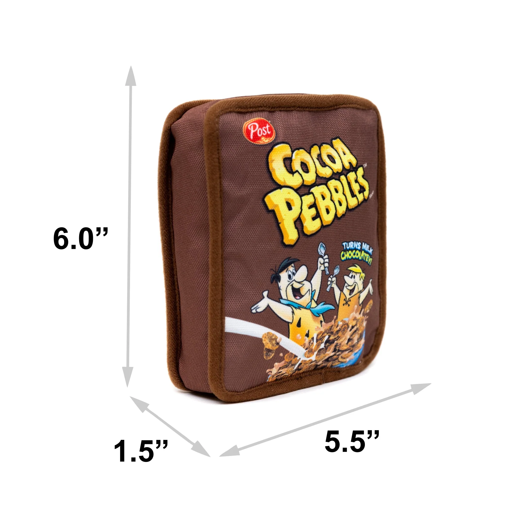 Dog Toy Squeaker Plush - Cocoa Pebbles Fred Flintstone and Barney Rubble Cereal Box Replica - Image 5