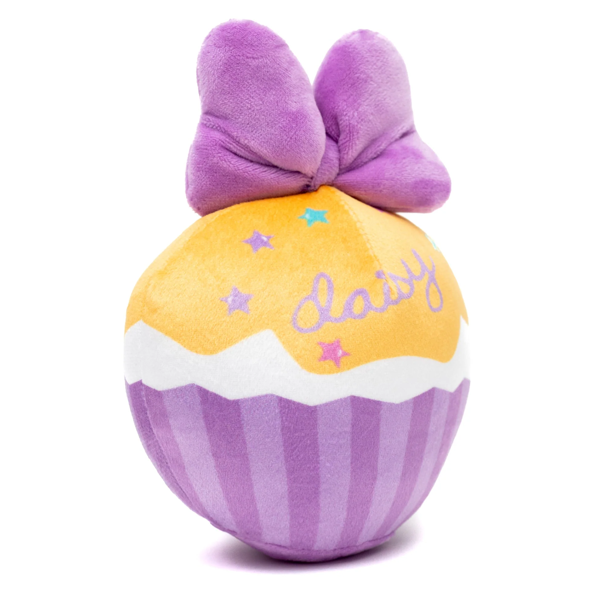 Dog Toy Squeaker Plush - Daisy Duck Script Cupcake with Pink Bow - Image 2