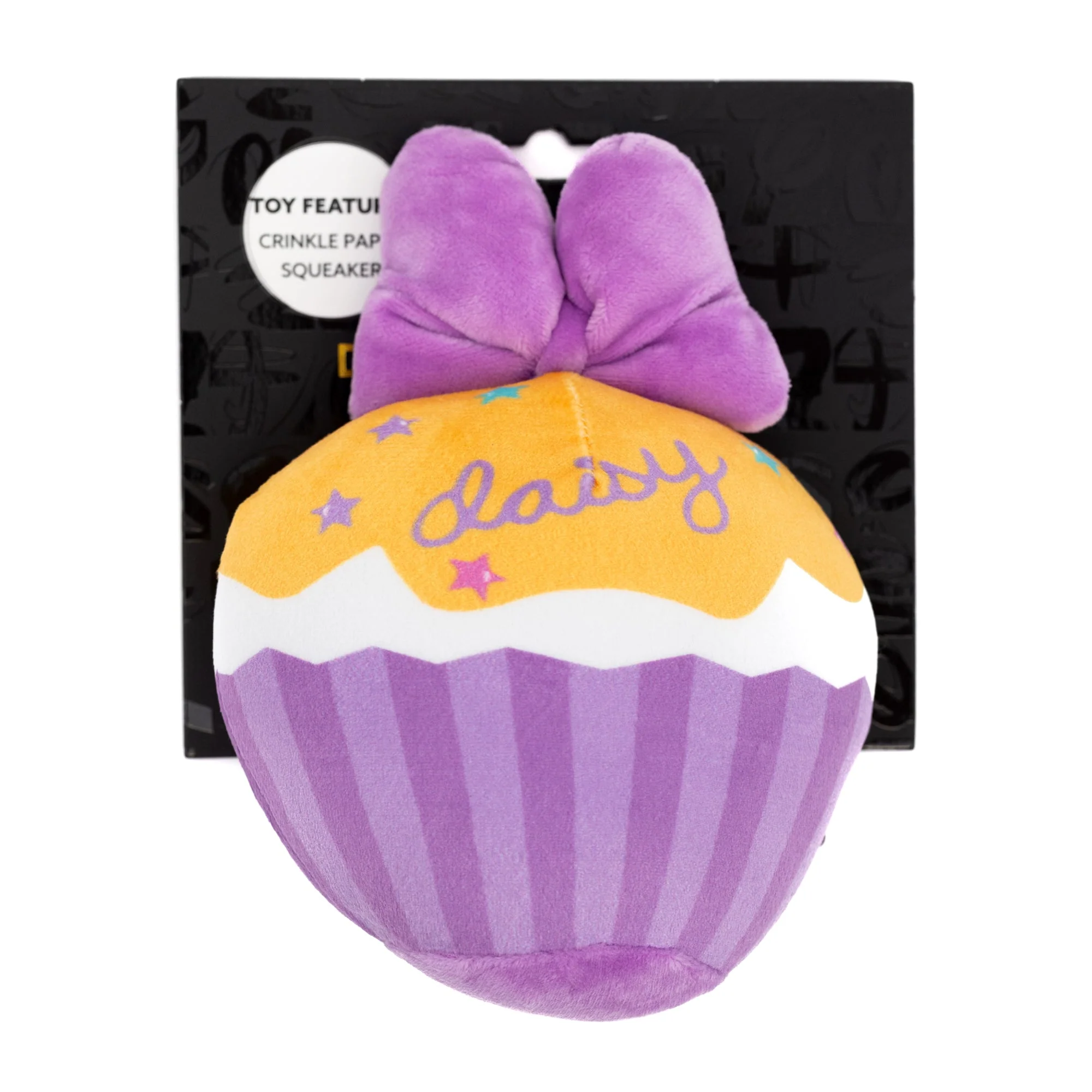 Dog Toy Squeaker Plush - Daisy Duck Script Cupcake with Pink Bow - Image 4