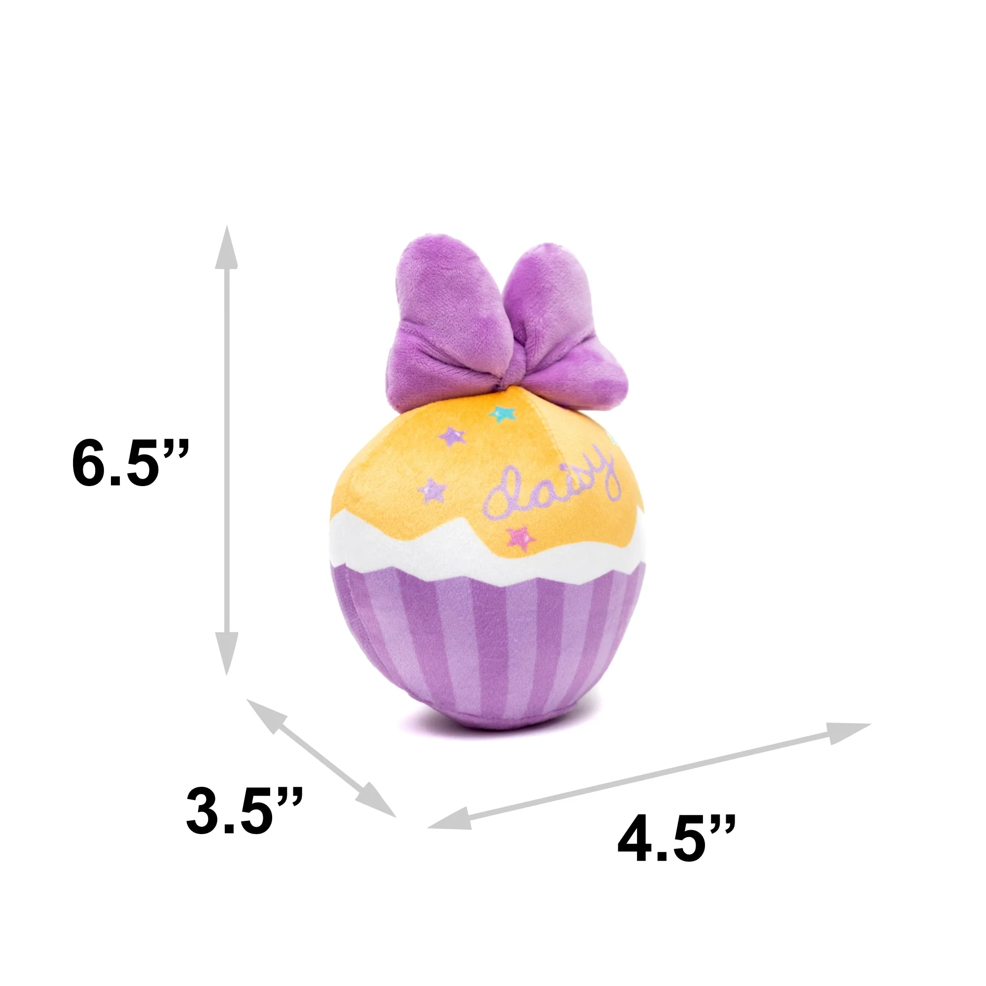 Dog Toy Squeaker Plush - Daisy Duck Script Cupcake with Pink Bow - Image 5