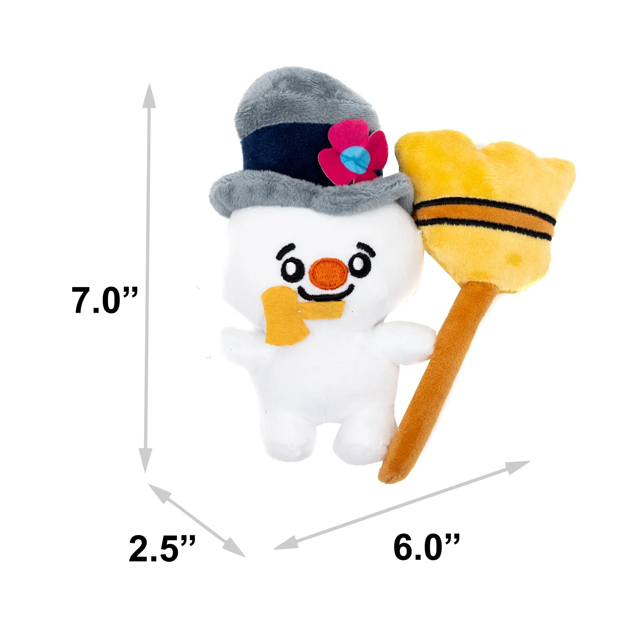 Dog Toy Squeaker Plush - Frosty the Snowman with Broom Full Body Pose - Image 3