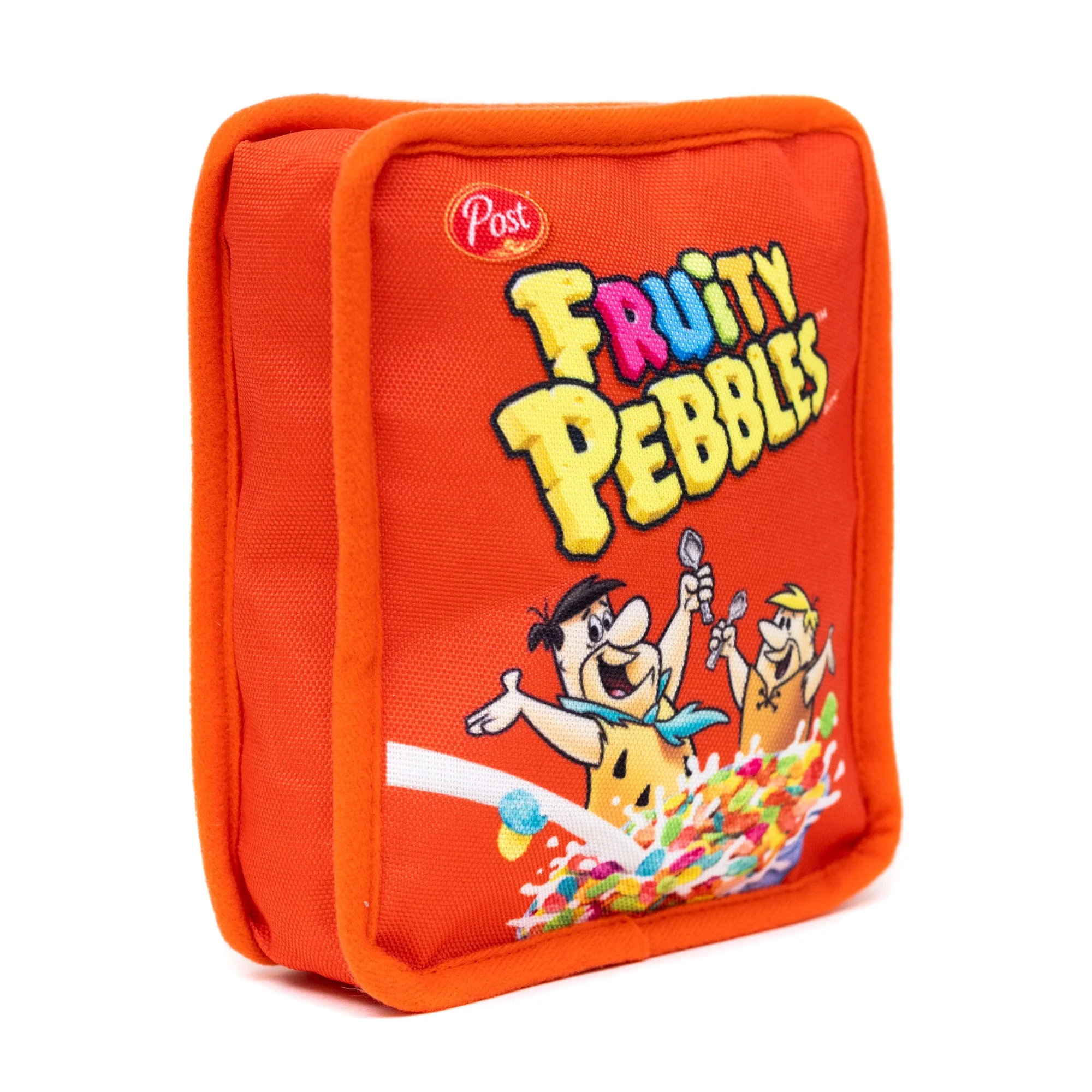 Dog Toy Squeaker Plush - Fruity Pebbles Fred Flintstone and Barney Rubble Cereal Box Replica Red - Image 2