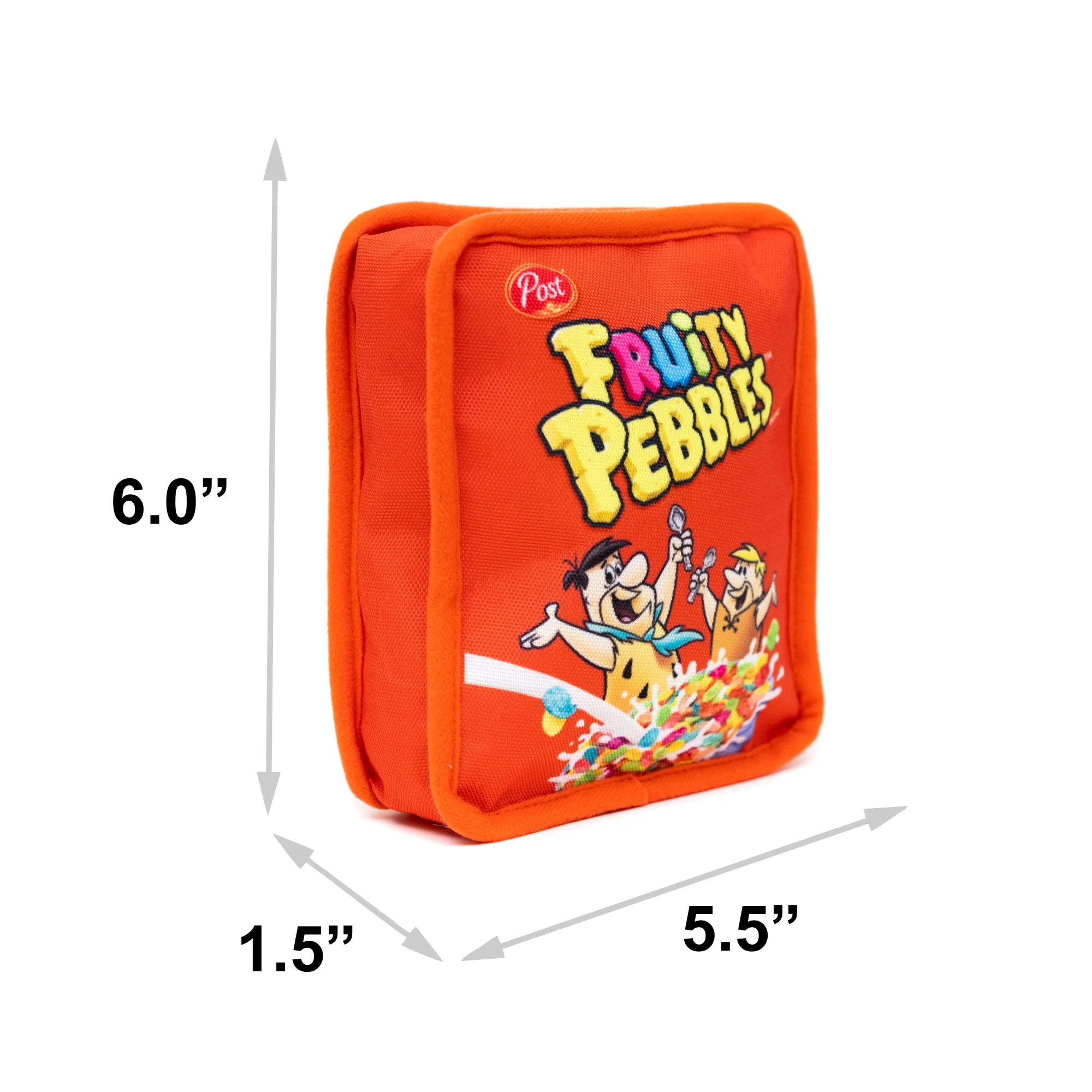 Dog Toy Squeaker Plush - Fruity Pebbles Fred Flintstone and Barney Rubble Cereal Box Replica Red - Image 5