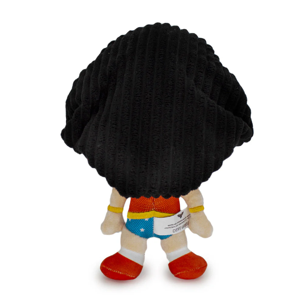 Dog Toy Squeaker Plush - Wonder Woman Full Body Standing Pose with Corduroy Hair - Image 3