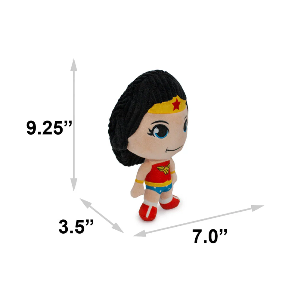 Dog Toy Squeaker Plush - Wonder Woman Full Body Standing Pose with Corduroy Hair - Image 4