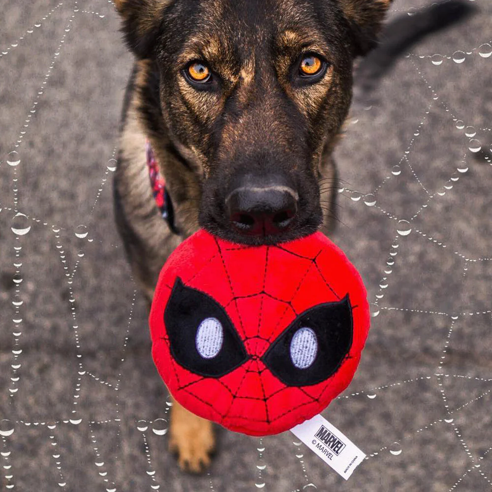 Dog Toy Squeaky Plush - Spider-Man Face Emoji Red Black White - Image 5