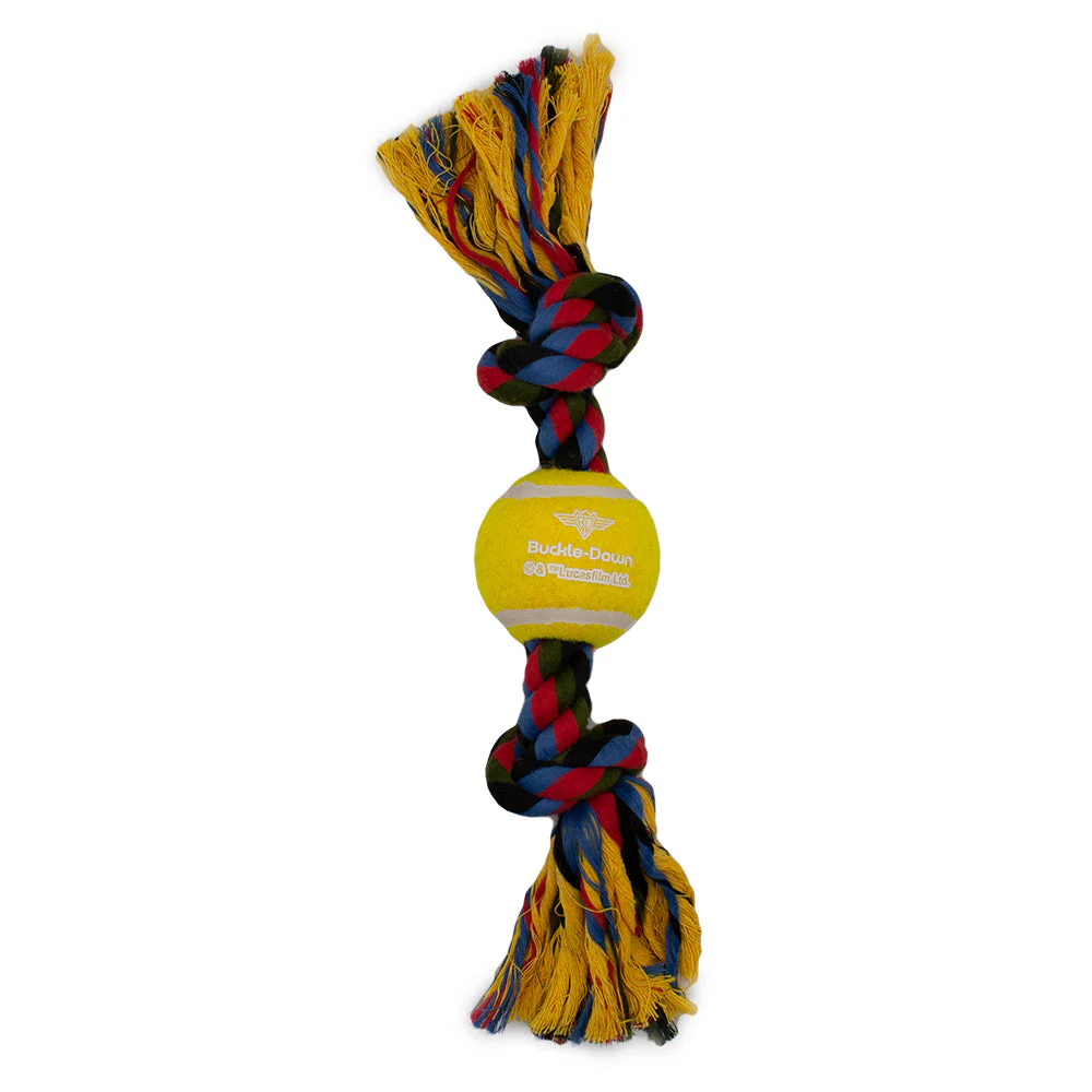 Dog Toy Tennis Ball Rope Toy - Star Wars C3-PO Face Yellow + Multi Color Rope - Image 3