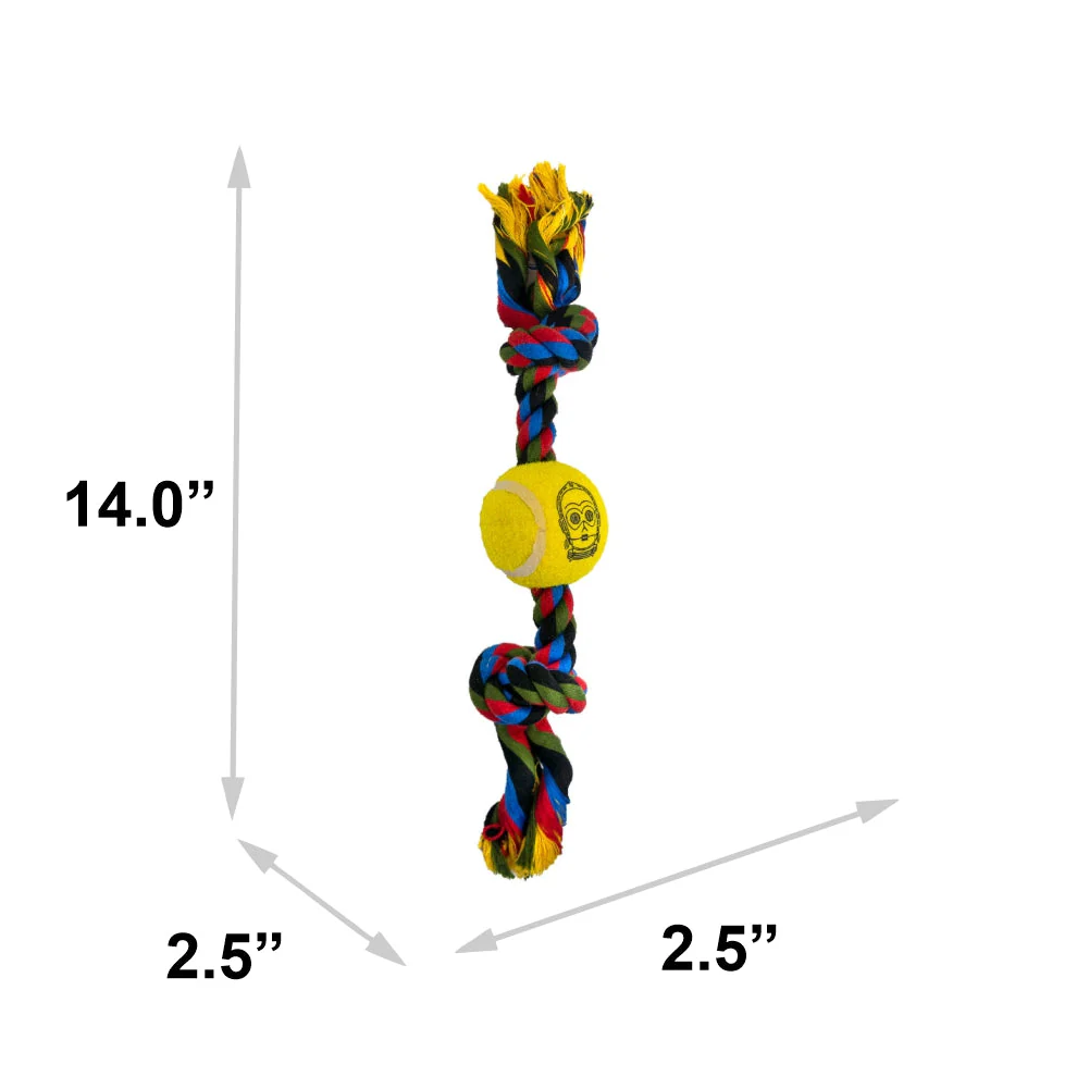 Dog Toy Tennis Ball Rope Toy - Star Wars C3-PO Face Yellow + Multi Color Rope - Image 4