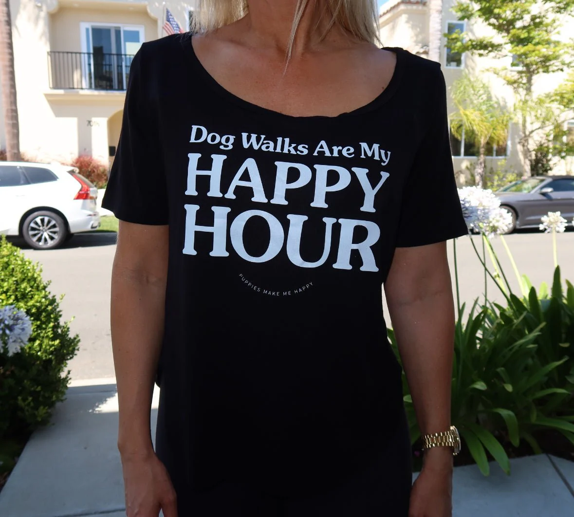 Dog Walks are my Happy Hour | Women's Scoop Neck Weekend Tee - Image 3