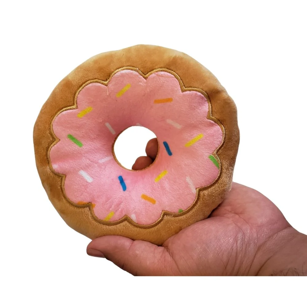 Donut Plush Dog Toy – Soft, Chewy and Cuddly, Safe & Non-Toxic, Ideal for Fetching, Tug-of-War, Gentle Chewing – Strawberry - Image 2
