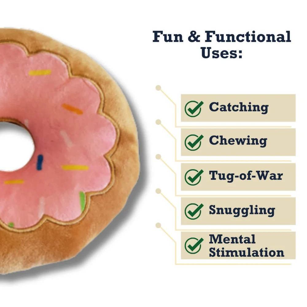 Donut Plush Dog Toy – Soft, Chewy and Cuddly, Safe & Non-Toxic, Ideal for Fetching, Tug-of-War, Gentle Chewing – Strawberry - Image 4
