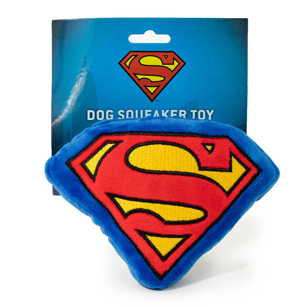 DTPT-SMBB Dog Toy Squeaky Plush - Superman Shield Blue Red Yellow - Image 5