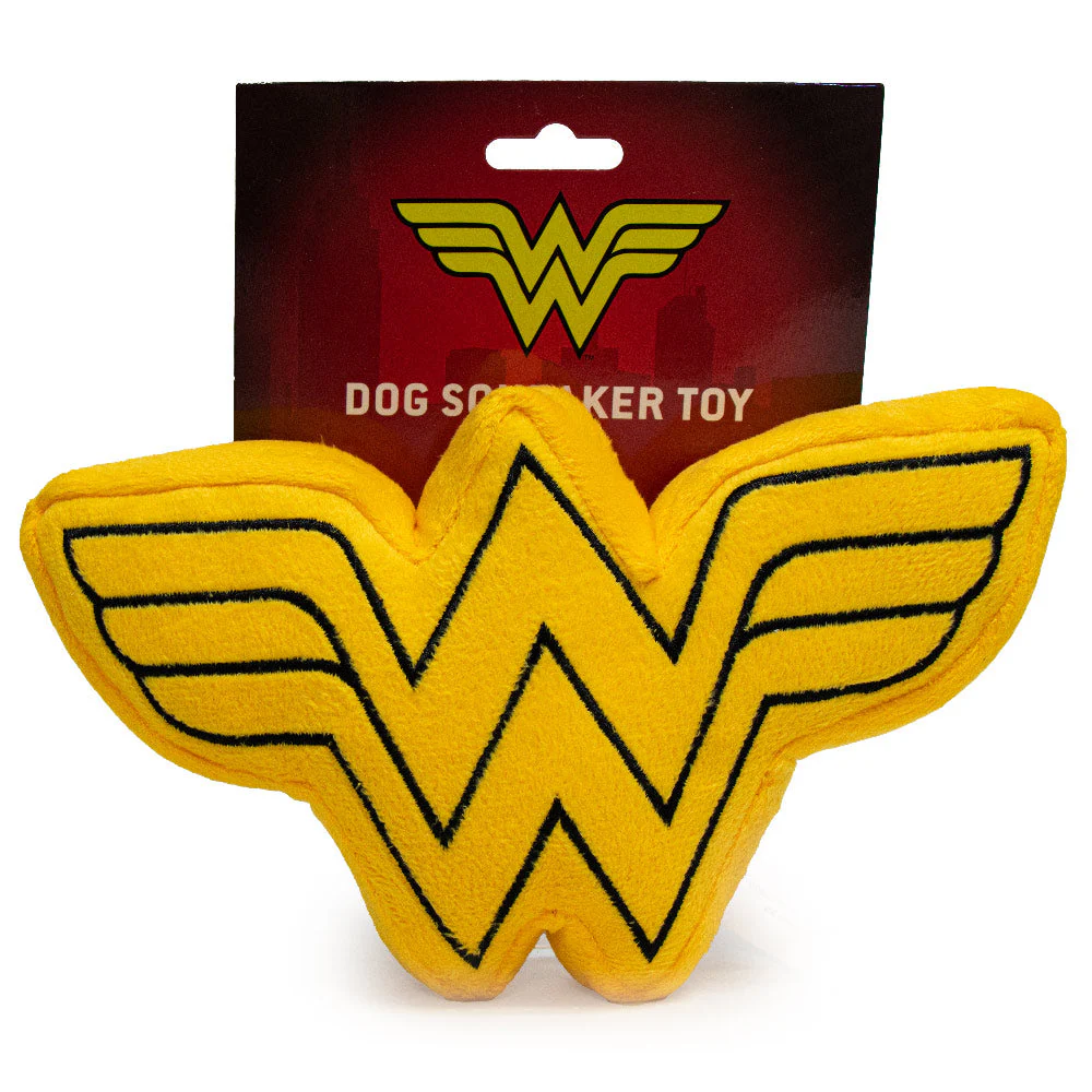DTPT-WWBS Dog Toy Squeaky Plush - Wonder Woman Logo Icon Yellow Black - Image 5