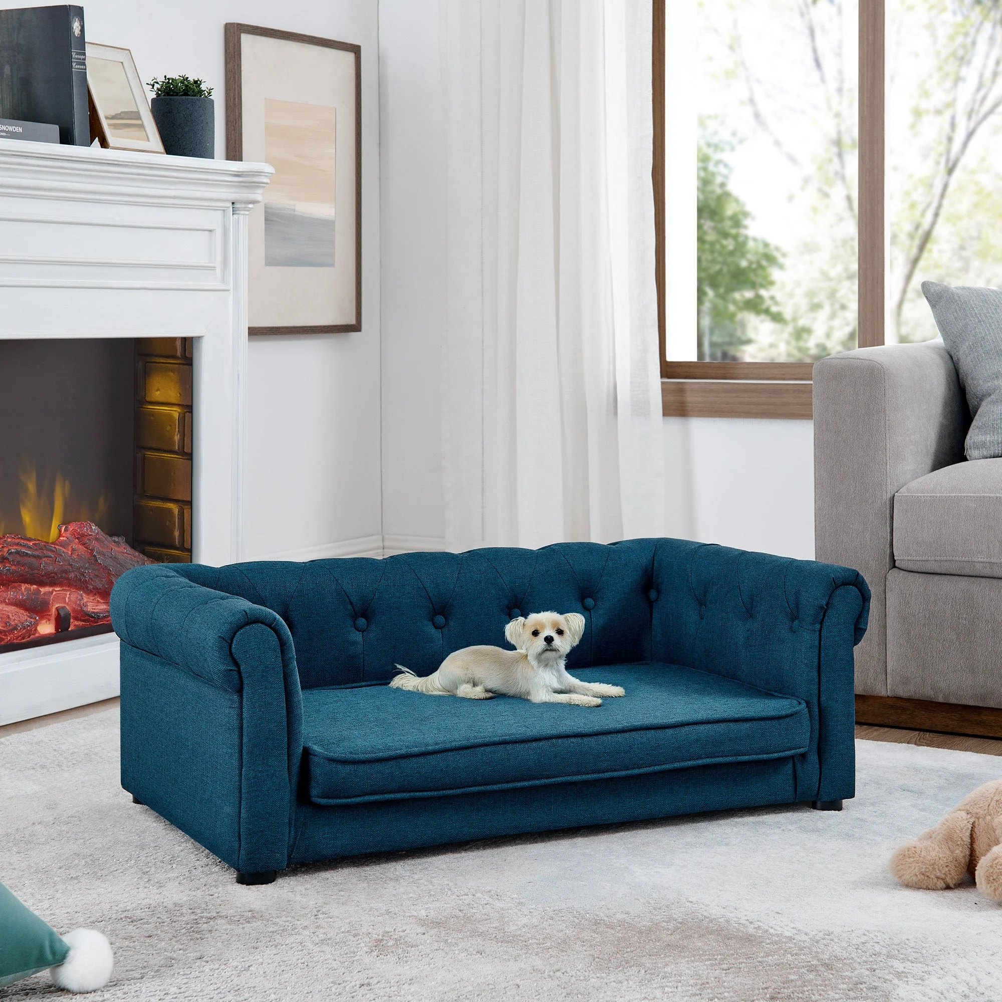 Elegant Rectangle Pet Bed, Durable Elevated Dog Sofa Bed, Comfortable Dog Couch, Blue Foam, 40'*23'*14' - Image 2