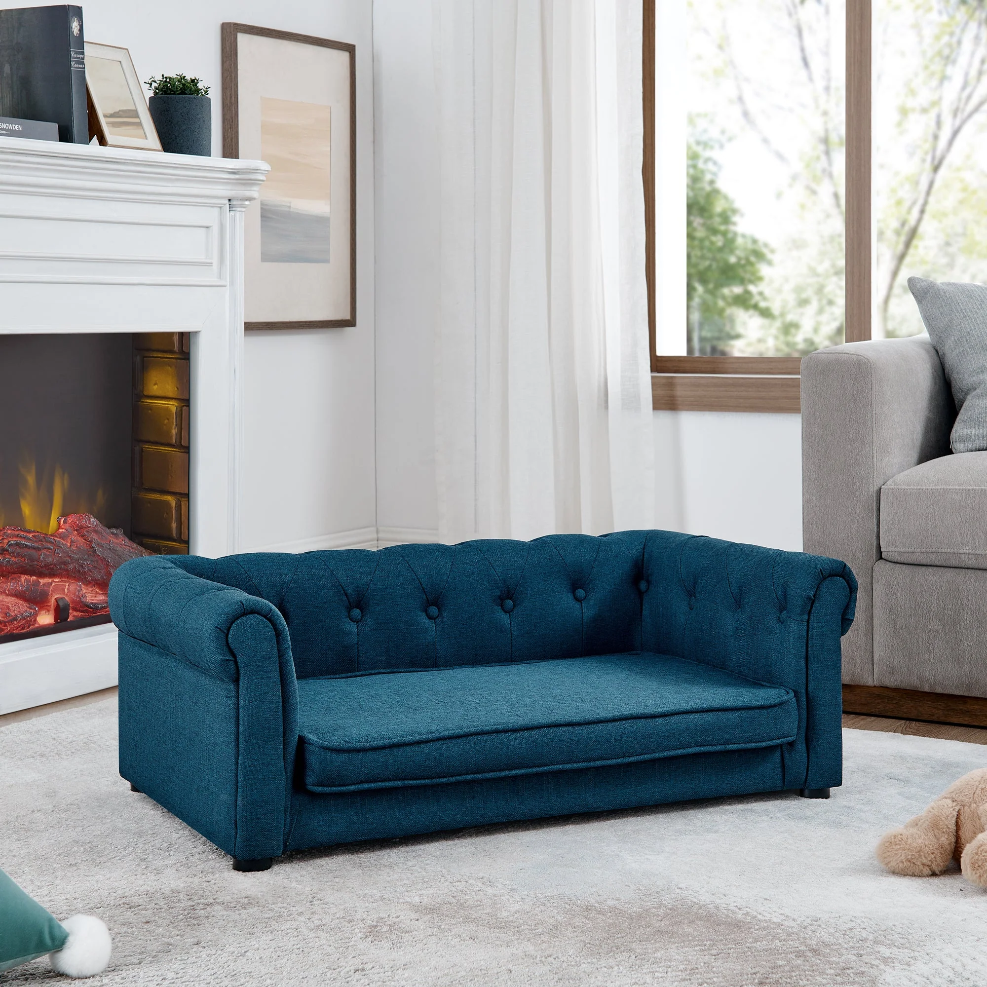 Elegant Rectangle Pet Bed, Durable Elevated Dog Sofa Bed, Comfortable Dog Couch, Blue Foam, 40'*23'*14' - Image 4