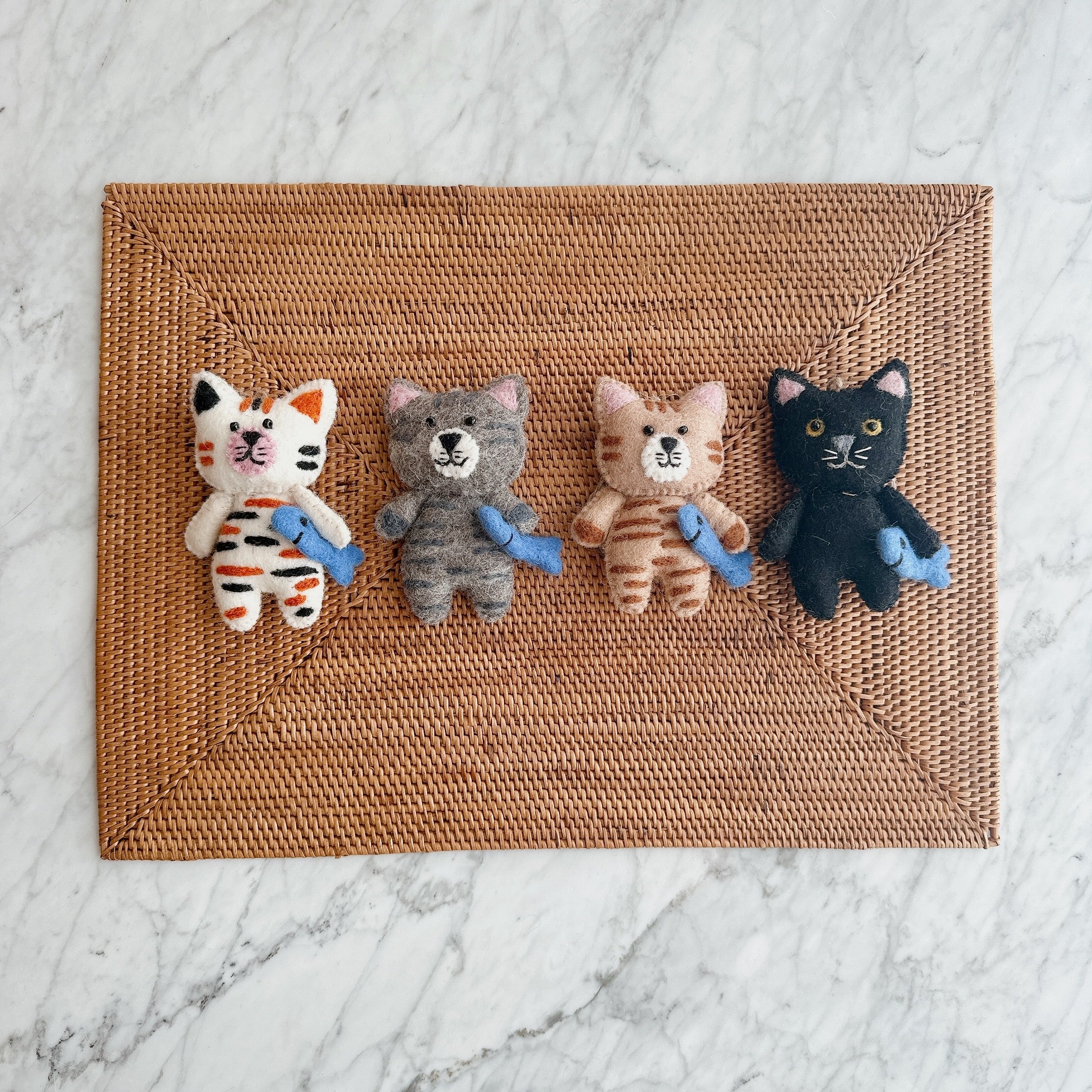 Felt Cat Ornament - Stitched Cat Holding Fish - Image 2