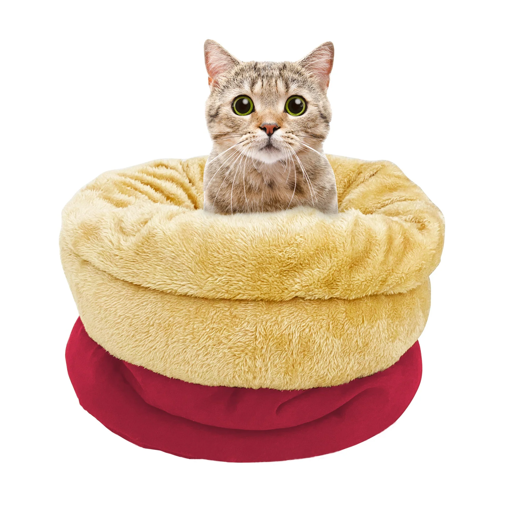 GOOPAWS 4 in 1 Self Warming Burrow Cat Bed Pet Cuddle Cave, Burgundy - Image 5