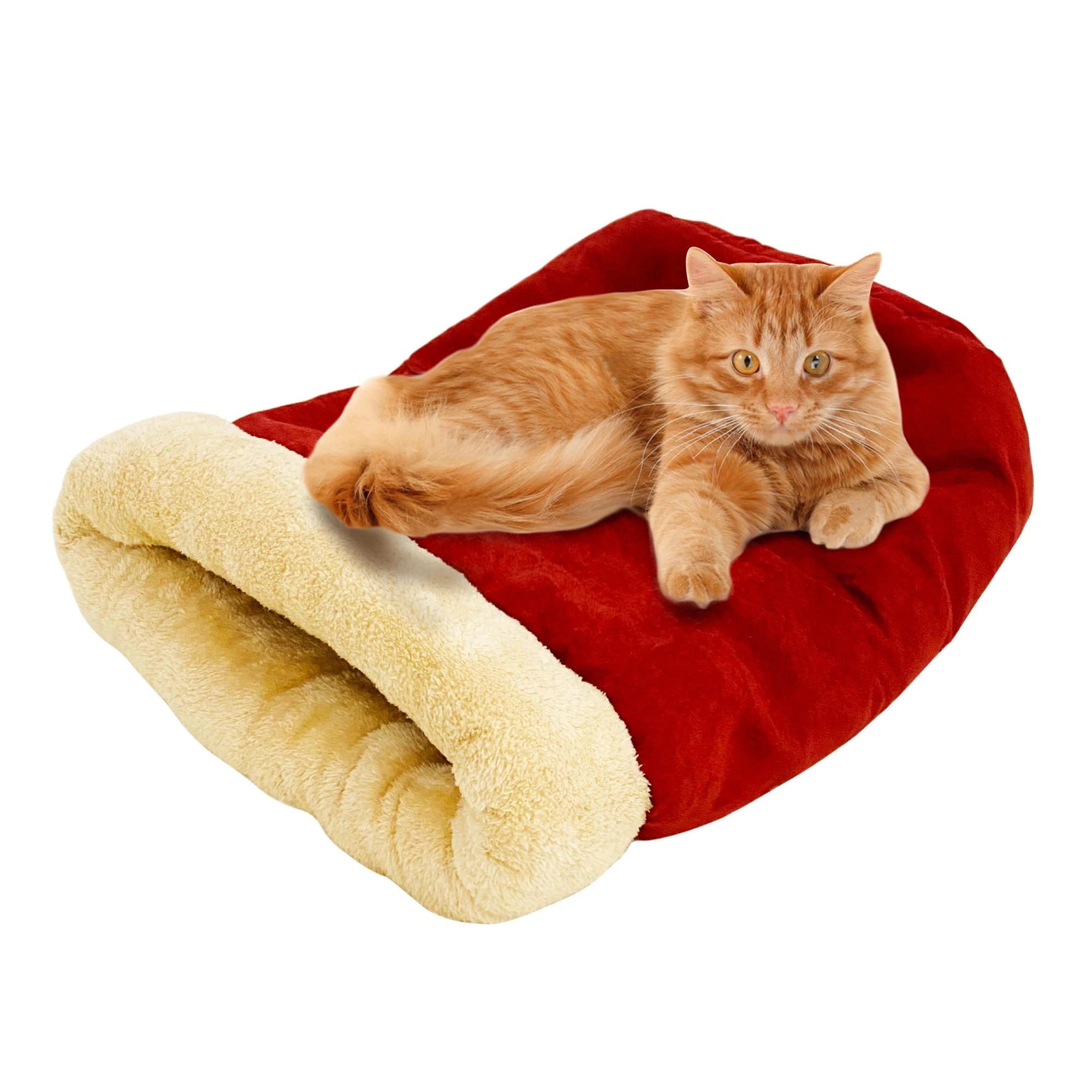 GOOPAWS 4 in 1 Self Warming Burrow Cat Bed Pet Cuddle Cave, Burgundy - Image 6