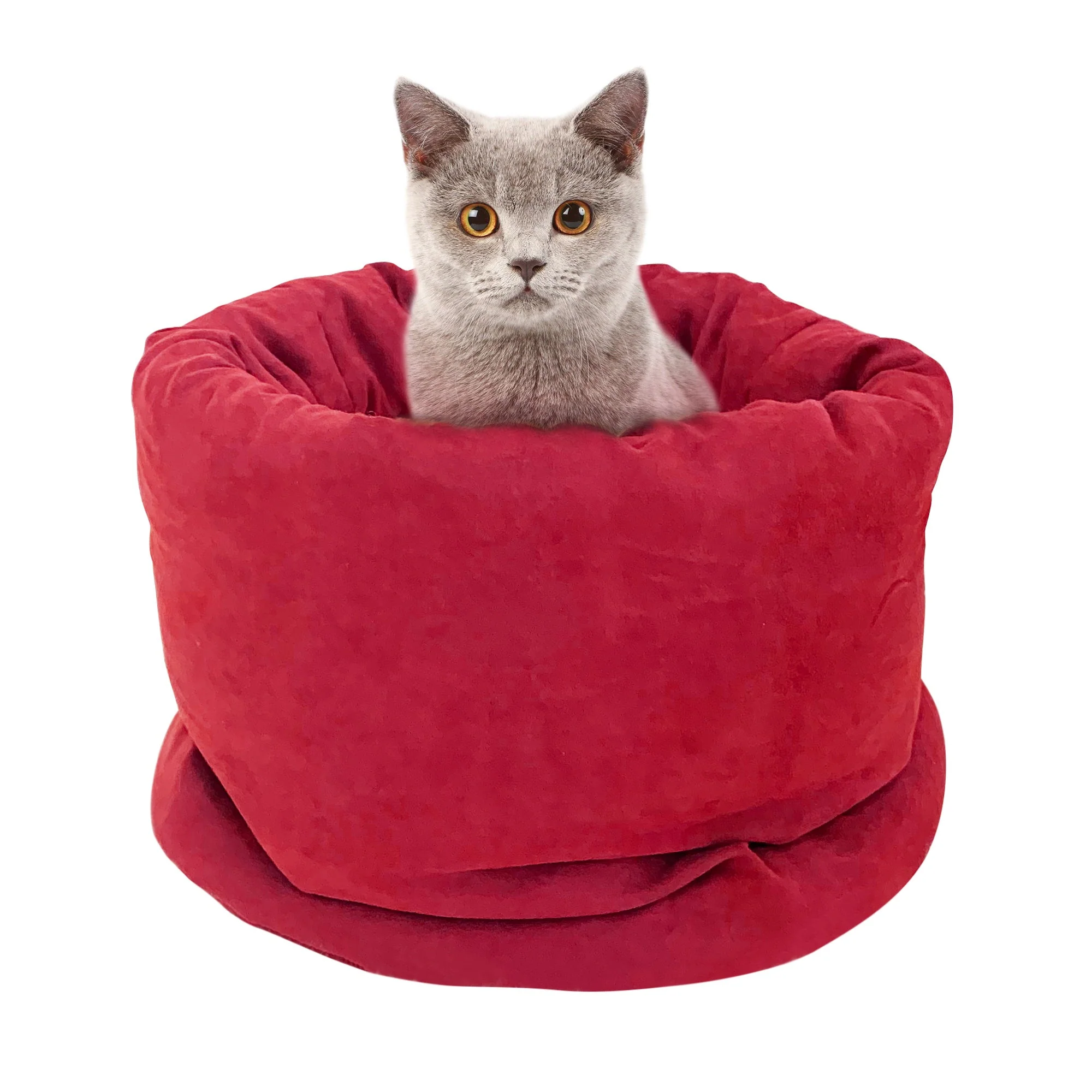 GOOPAWS 4 in 1 Self Warming Burrow Cat Bed Pet Cuddle Cave, Burgundy - Image 7