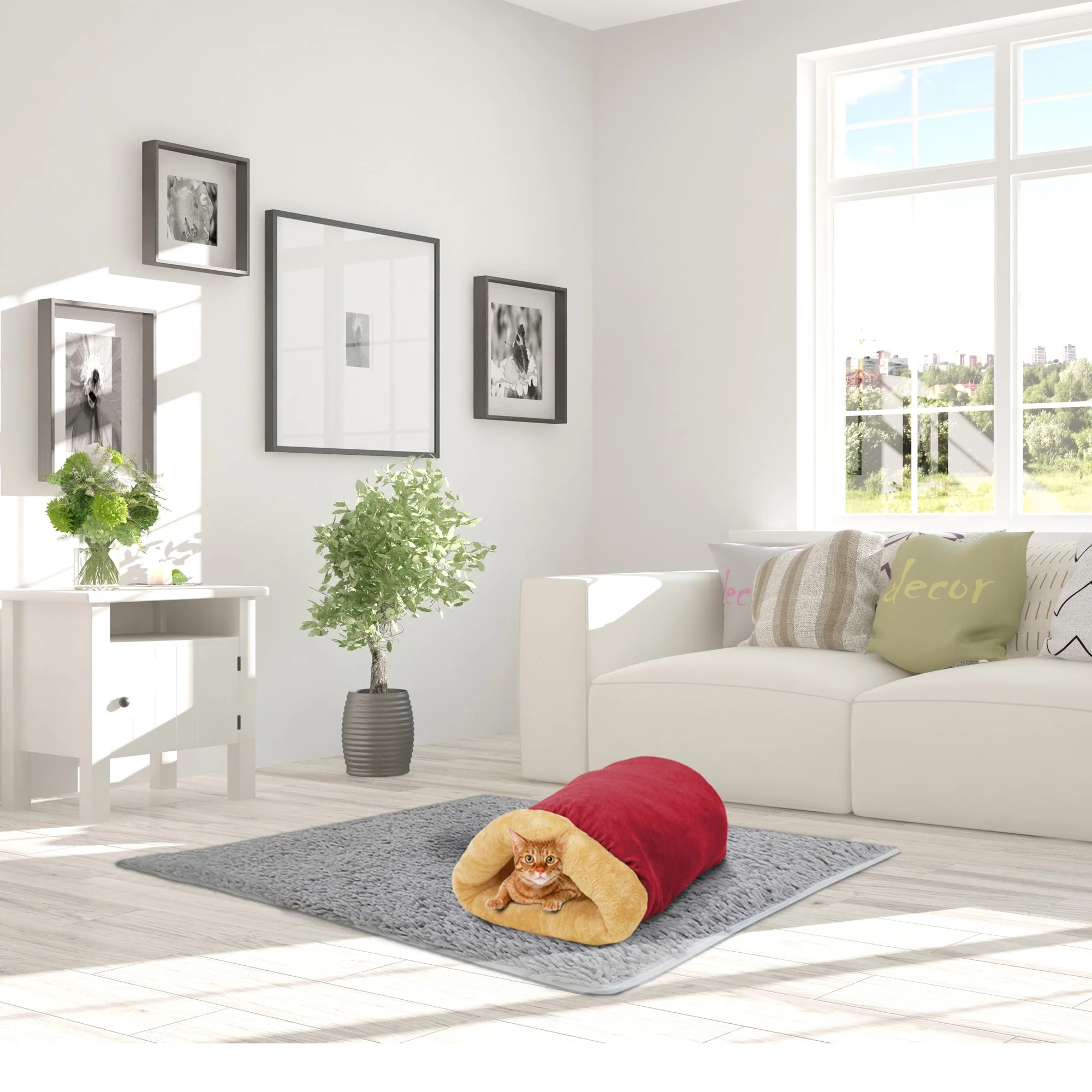 GOOPAWS 4 in 1 Self Warming Burrow Cat Bed Pet Cuddle Cave, Burgundy - Image 8