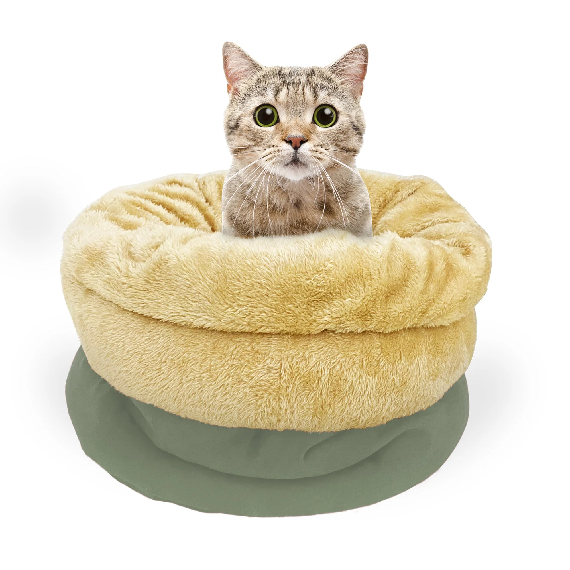GOOPAWS 4 in 1 Self Warming Burrow Cat Bed Sleeping Cave, Sage Green - Image 5