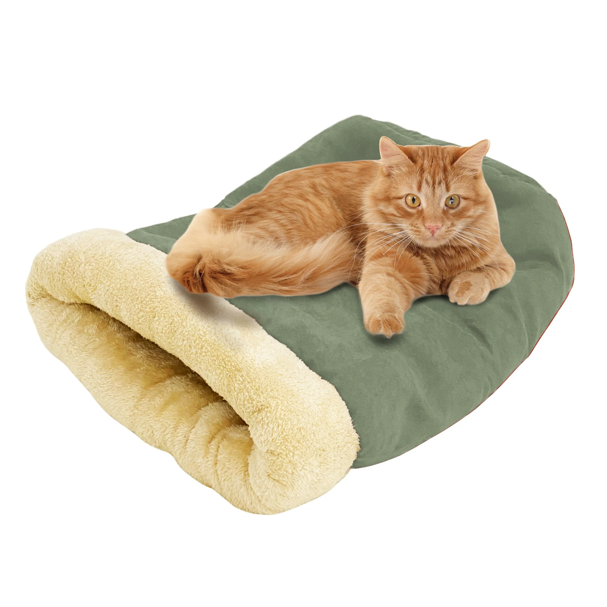 GOOPAWS 4 in 1 Self Warming Burrow Cat Bed Sleeping Cave, Sage Green - Image 6