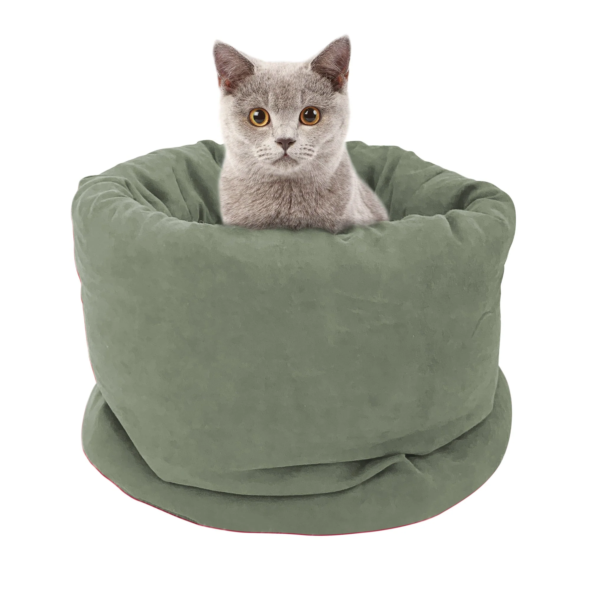 GOOPAWS 4 in 1 Self Warming Burrow Cat Bed Sleeping Cave, Sage Green - Image 7