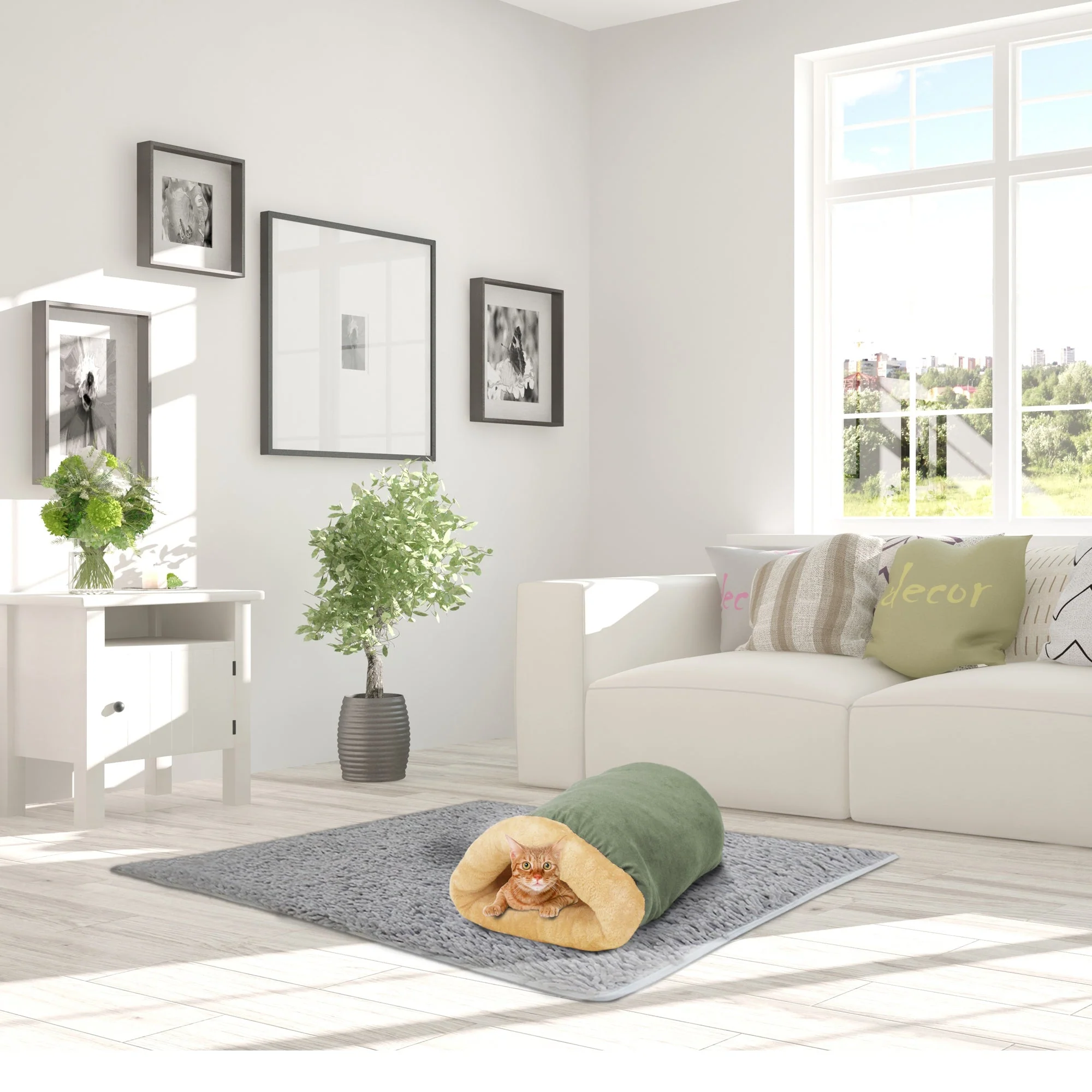 GOOPAWS 4 in 1 Self Warming Burrow Cat Bed Sleeping Cave, Sage Green - Image 8