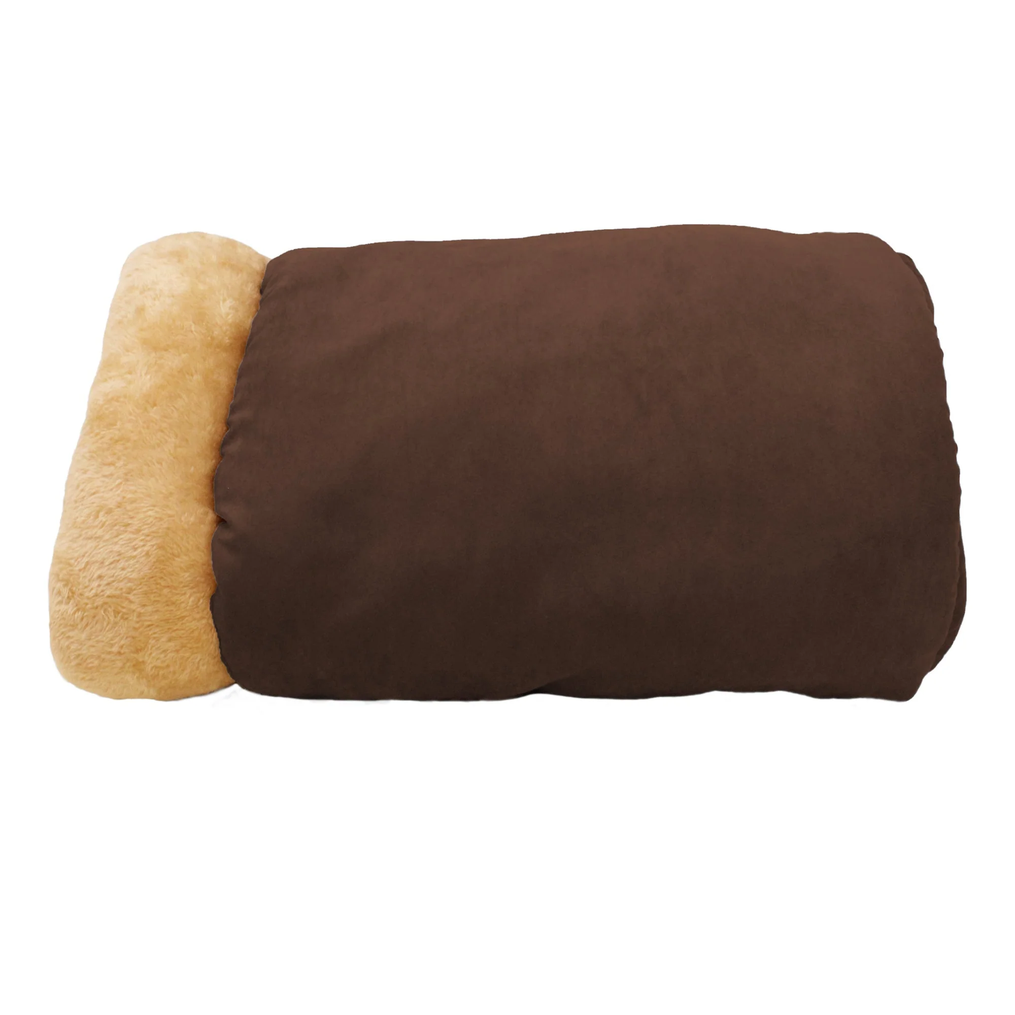 GOOPAWS 4 in 1 Self Warming Burrow Small Pet Bed Cuddle Cave, Brown - Image 3