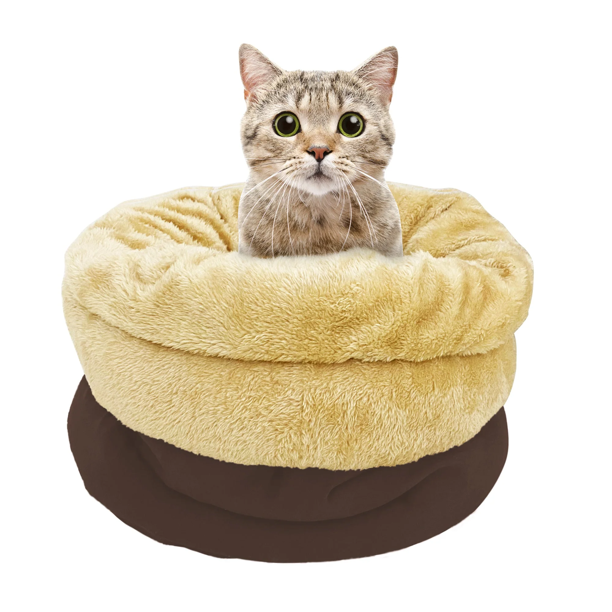 GOOPAWS 4 in 1 Self Warming Burrow Small Pet Bed Cuddle Cave, Brown - Image 5