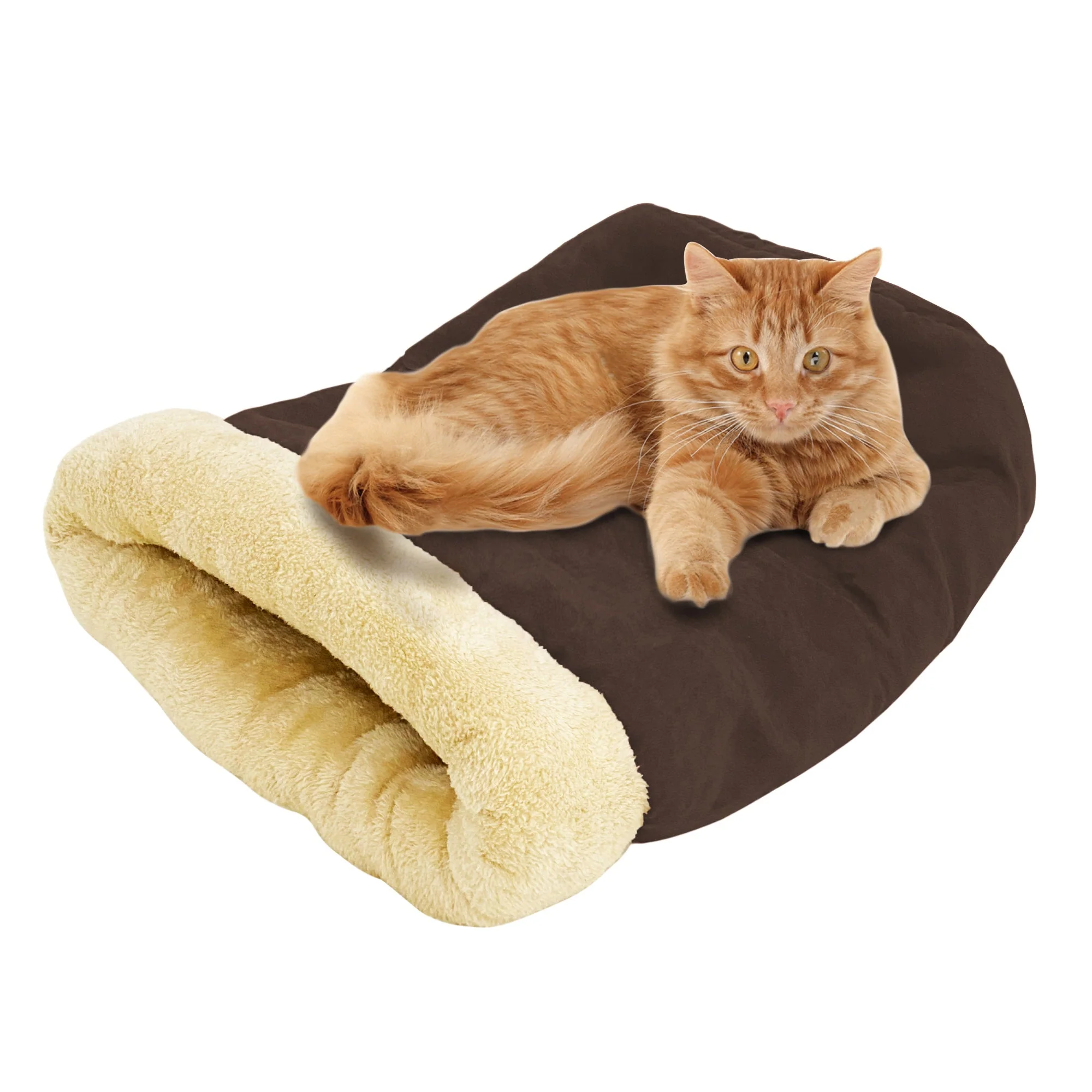 GOOPAWS 4 in 1 Self Warming Burrow Small Pet Bed Cuddle Cave, Brown - Image 6