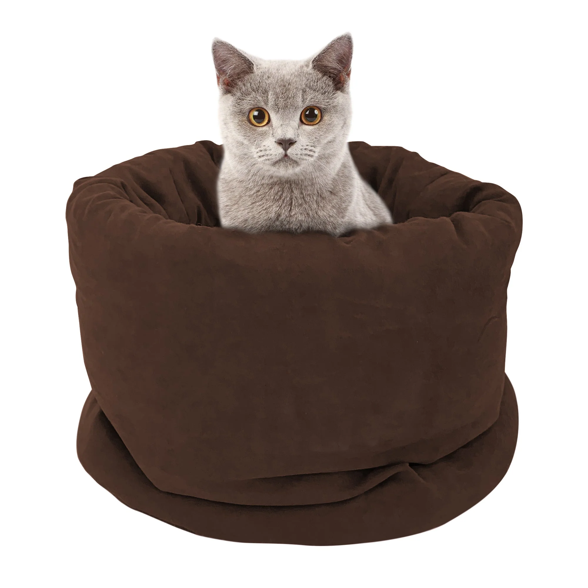 GOOPAWS 4 in 1 Self Warming Burrow Small Pet Bed Cuddle Cave, Brown - Image 7