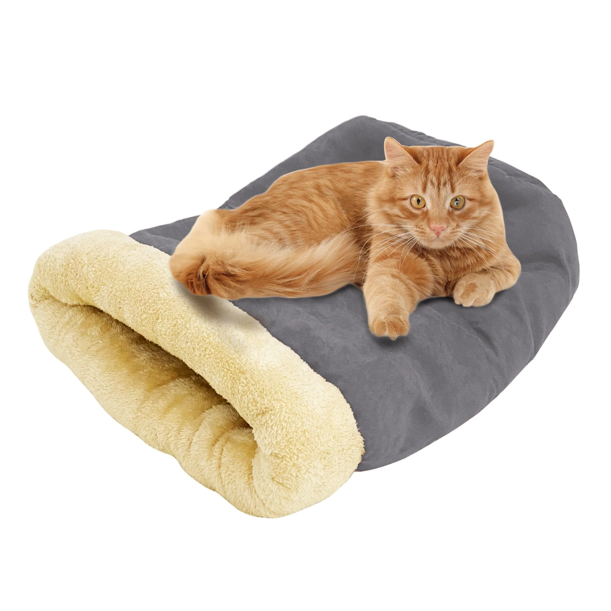 GOOPAWS 4 in 1 Self Warming Burrow Small Pet Hideway Cat Cave, Gray - Image 6