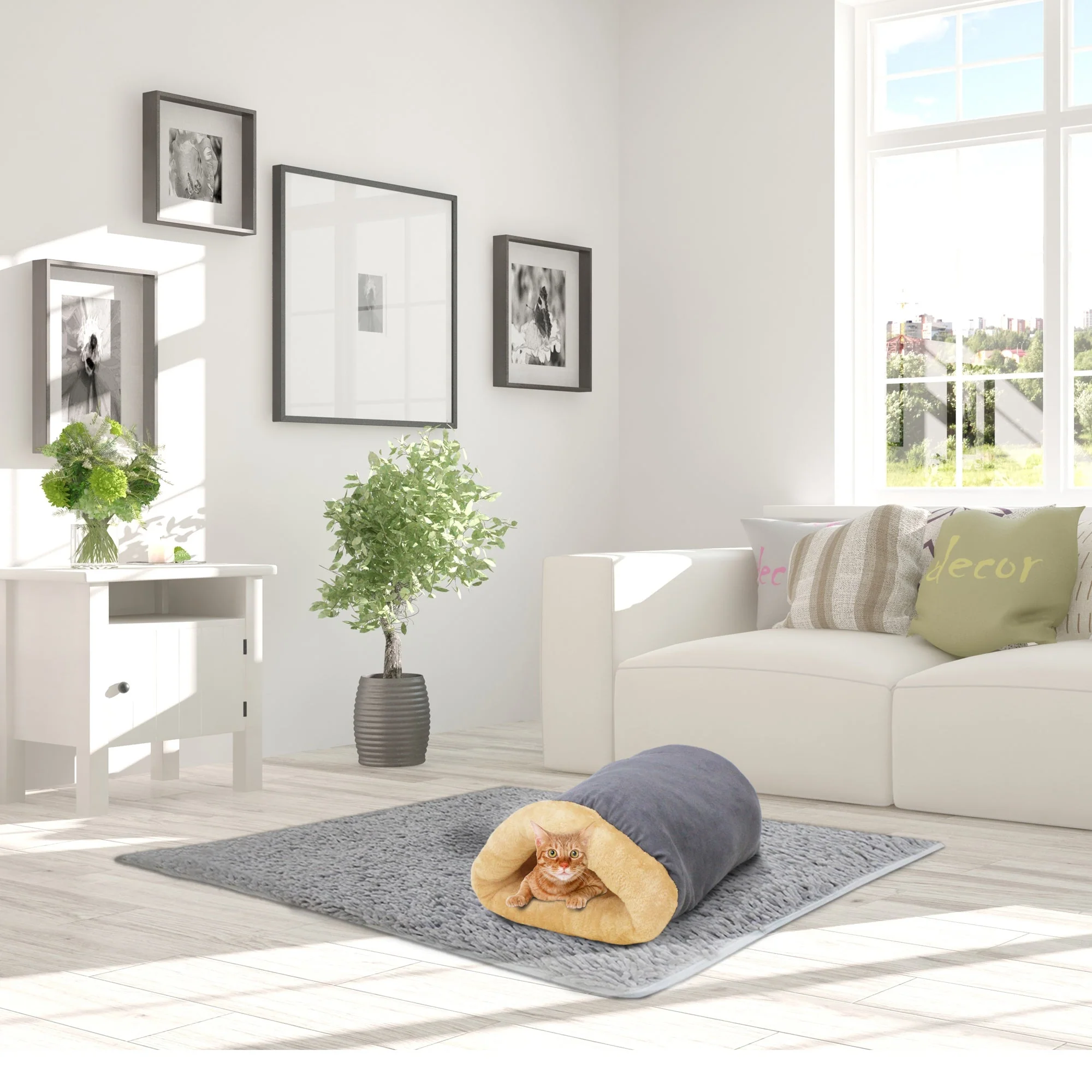 GOOPAWS 4 in 1 Self Warming Burrow Small Pet Hideway Cat Cave, Gray - Image 8